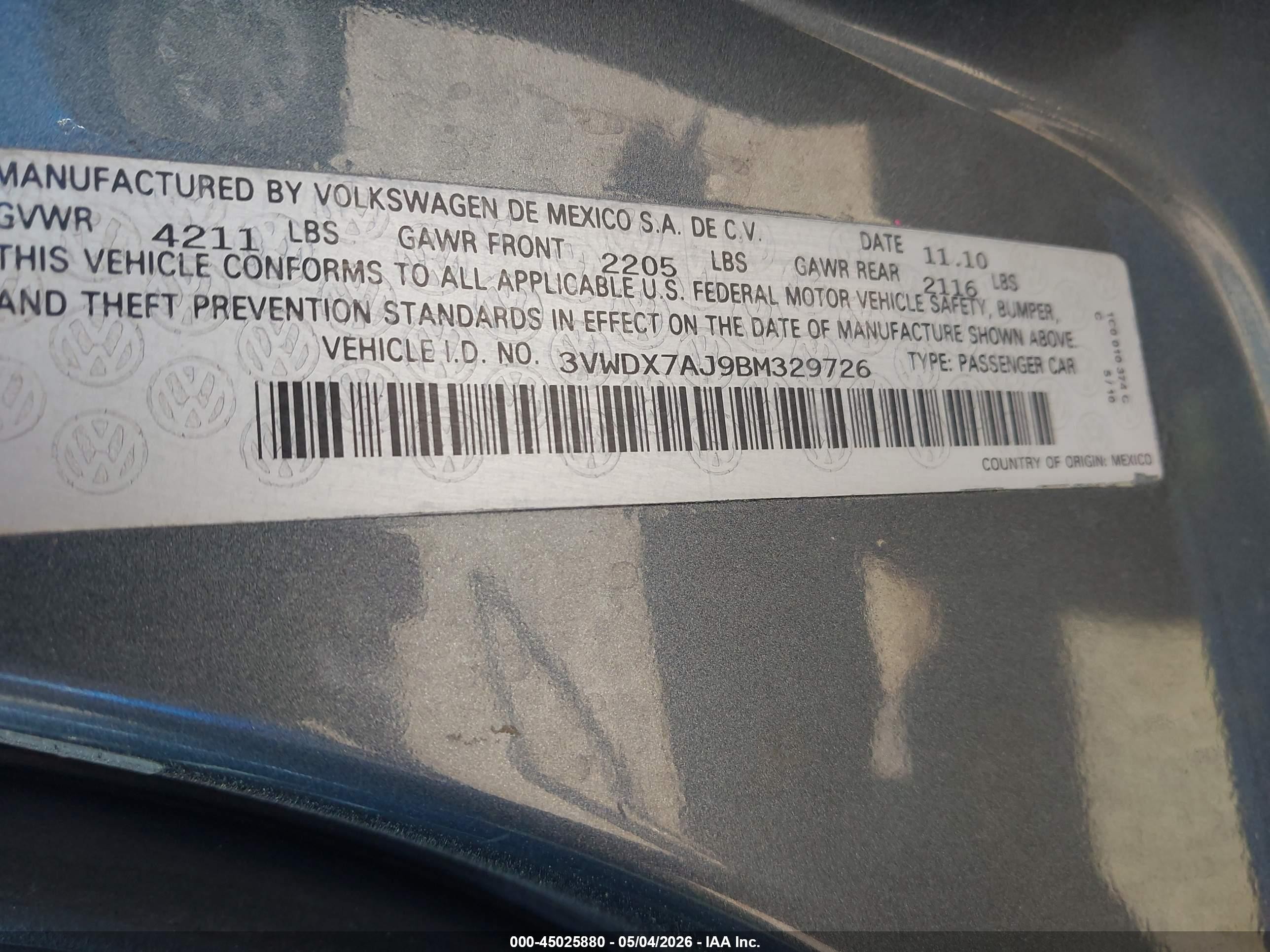 2011 Volkswagen Jetta 2.5l Se Серый vin: 3VWDX7AJ9BM329726