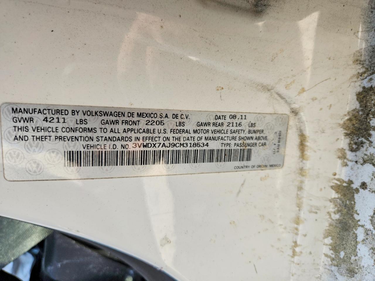 2012 Volkswagen Jetta Se White vin: 3VWDX7AJ9CM318534