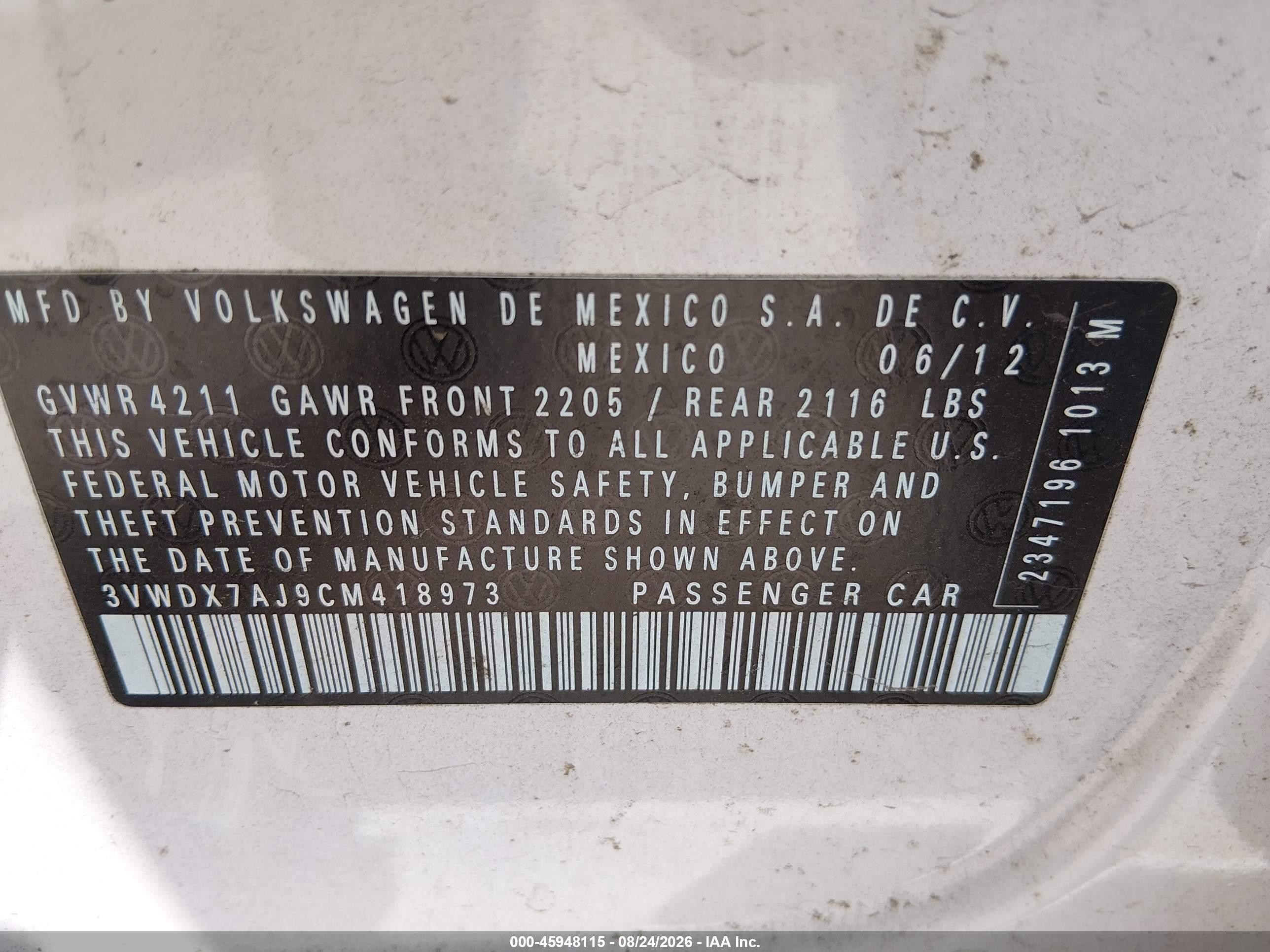 2012 Volkswagen Jetta 2.5l Se White vin: 3VWDX7AJ9CM418973
