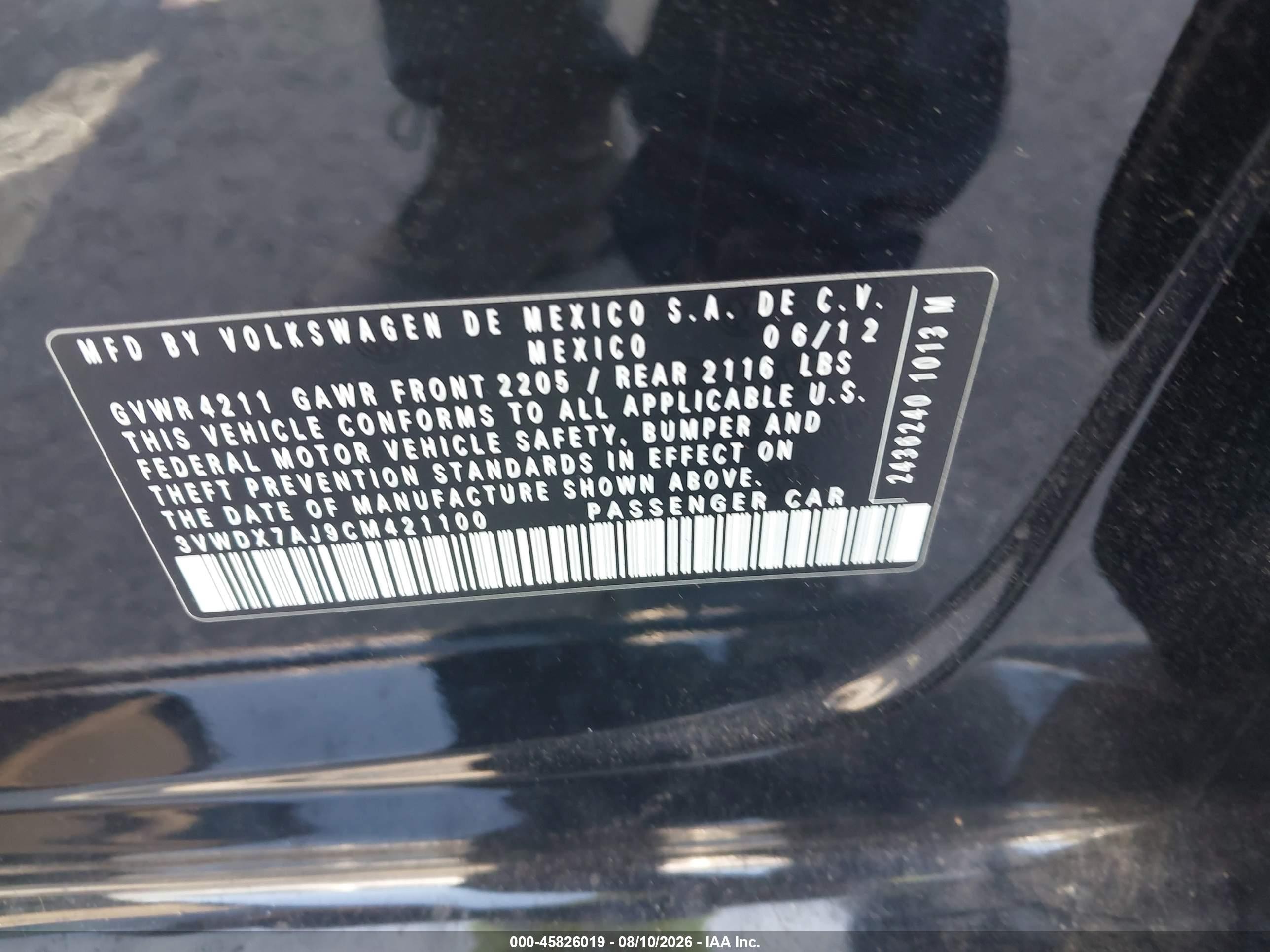 2012 Volkswagen Jetta 2.5l Se Black vin: 3VWDX7AJ9CM421100