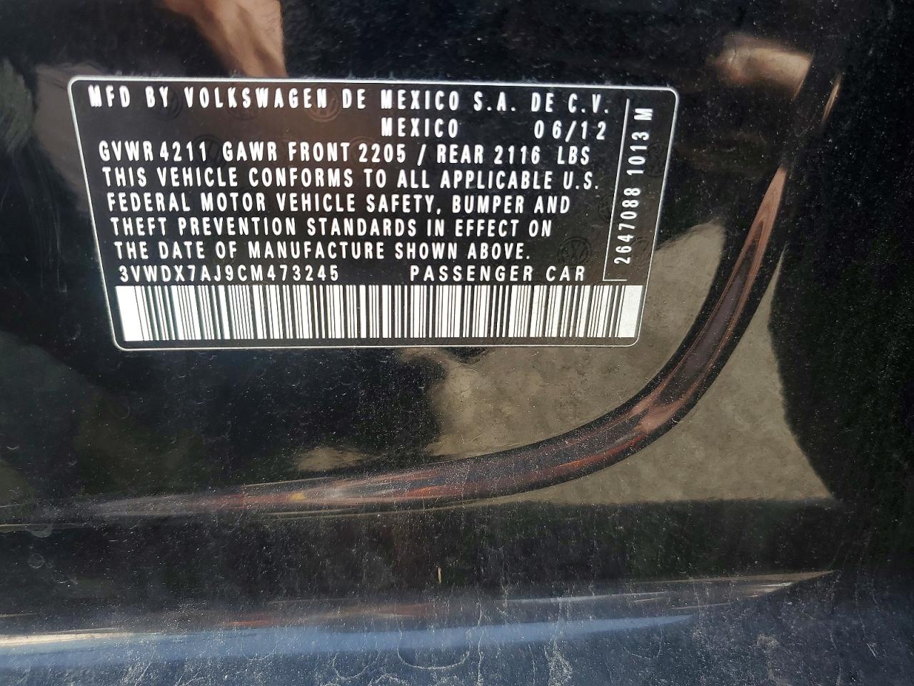 2012 Volkswagen Jetta Se Black vin: 3VWDX7AJ9CM473245