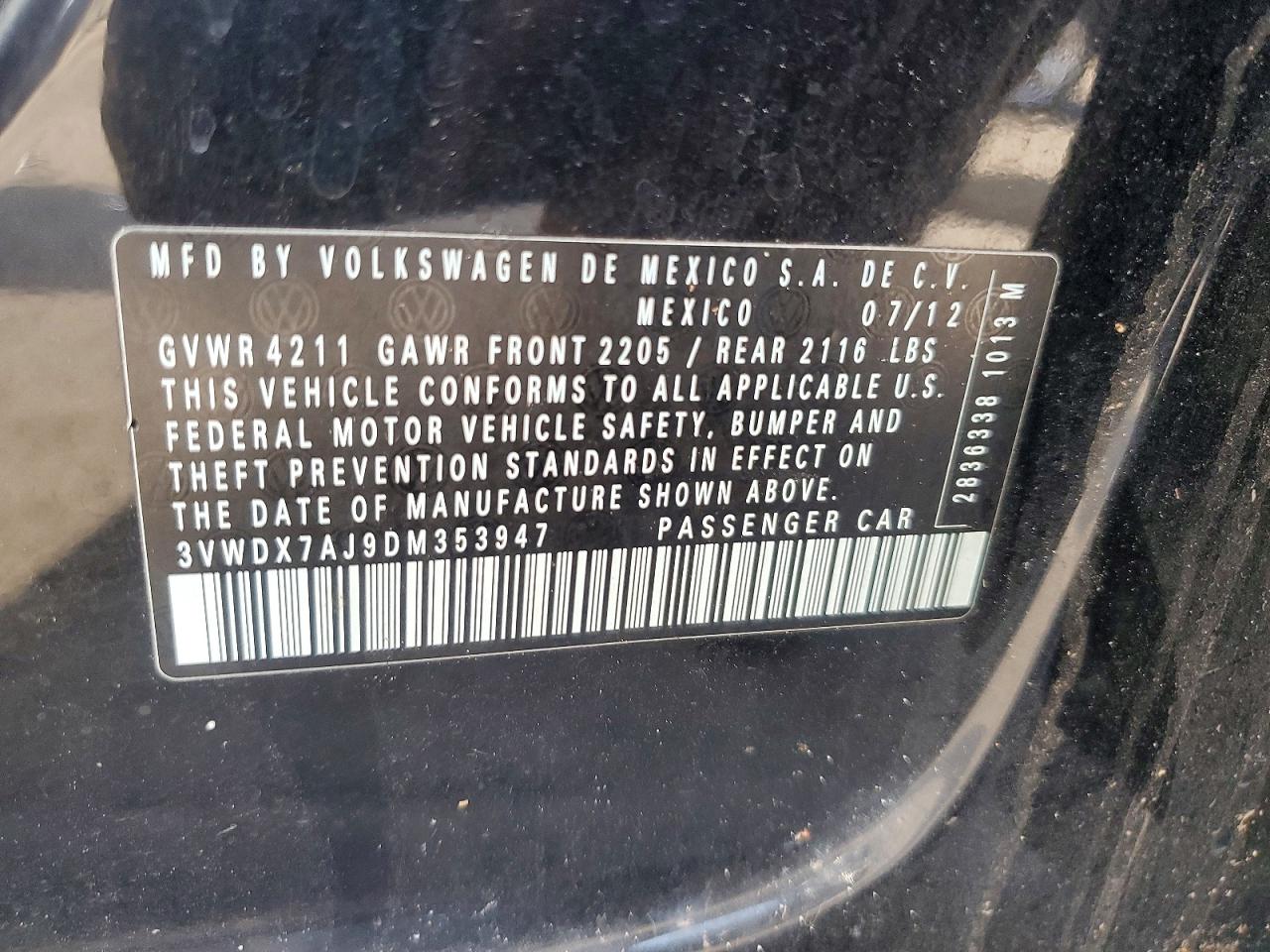 2013 Volkswagen Jetta Se Black vin: 3VWDX7AJ9DM353947