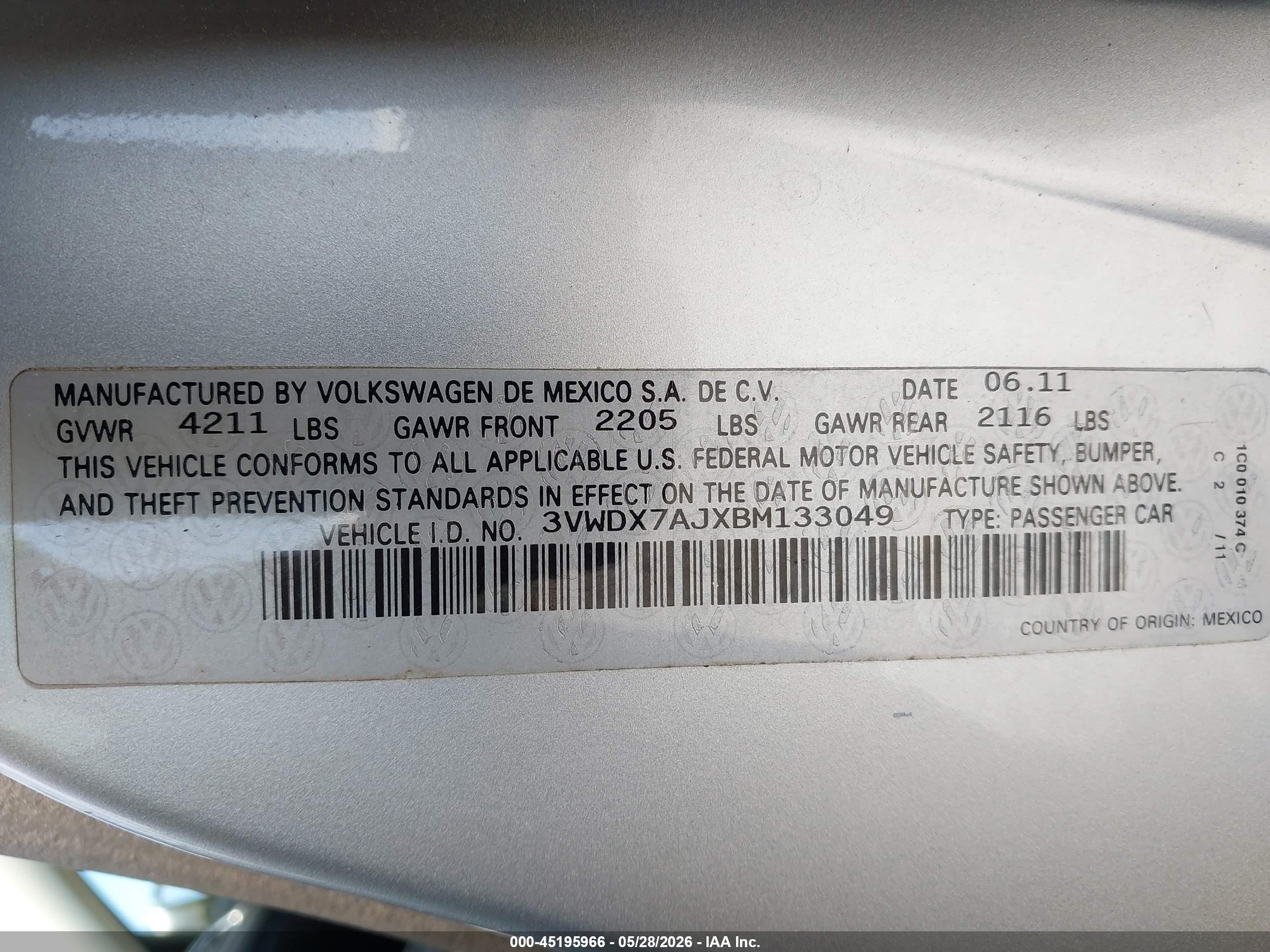 2011 Volkswagen Jetta 2.5l Se Silver vin: 3VWDX7AJXBM133049