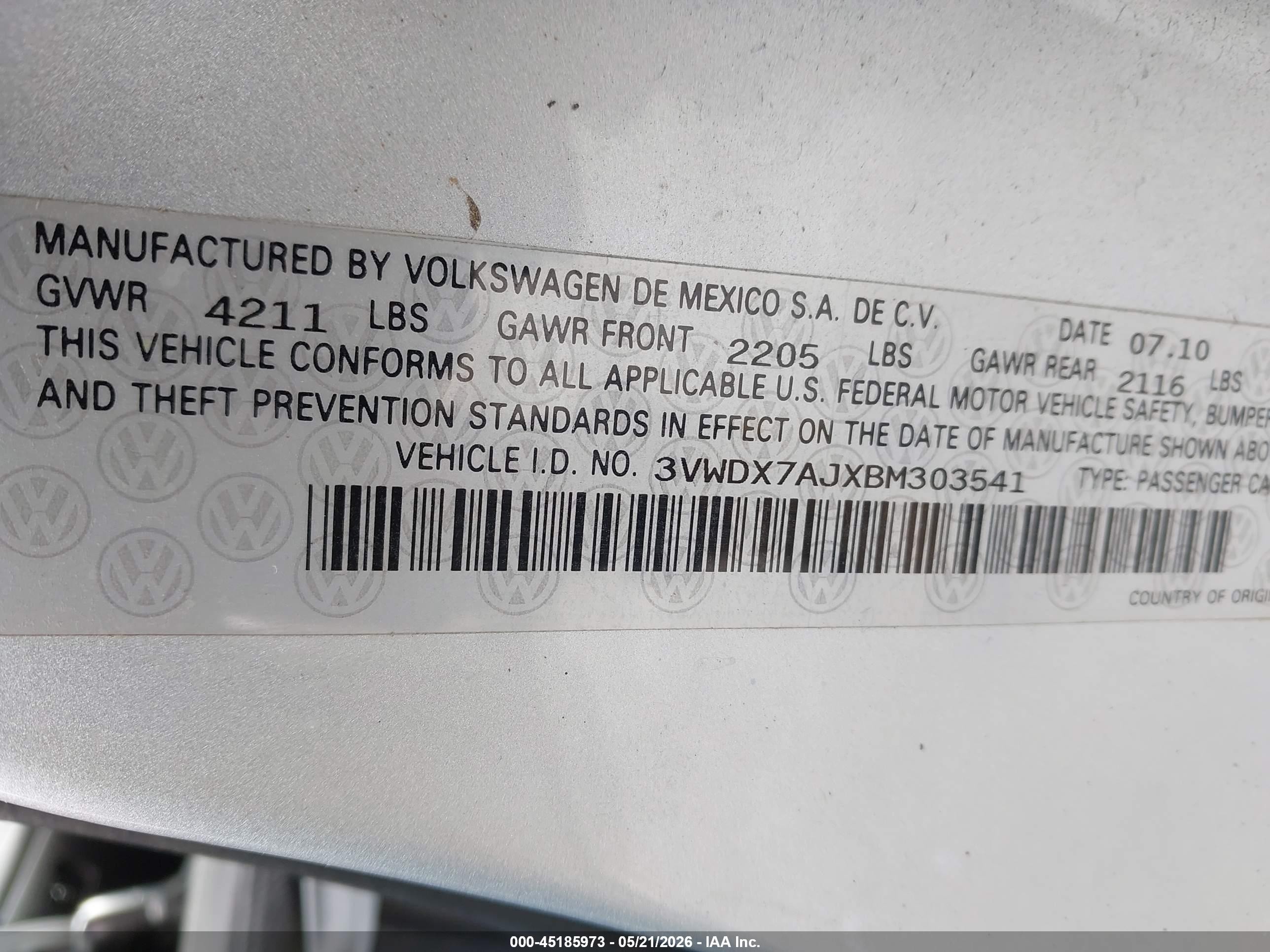 2011 Volkswagen Jetta 2.5l Se Silver vin: 3VWDX7AJXBM303541