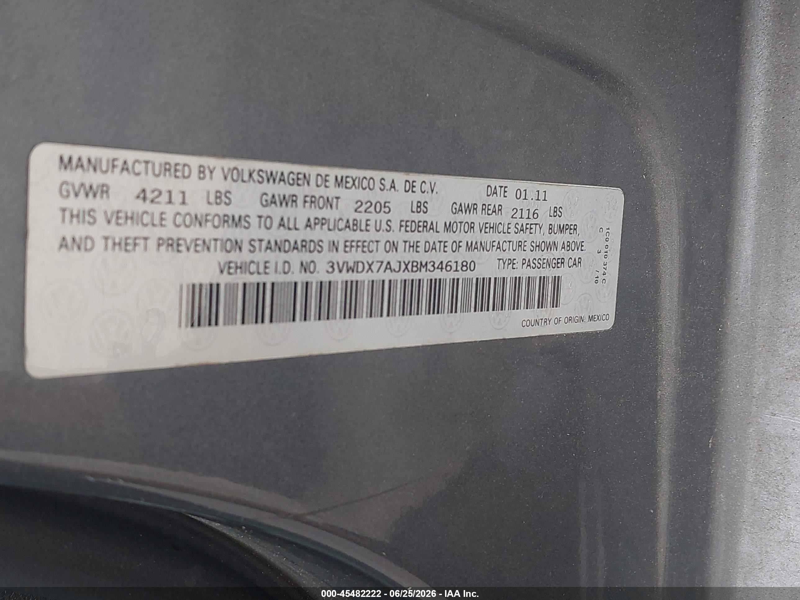 2011 Volkswagen Jetta 2.5l Se Gray vin: 3VWDX7AJXBM346180