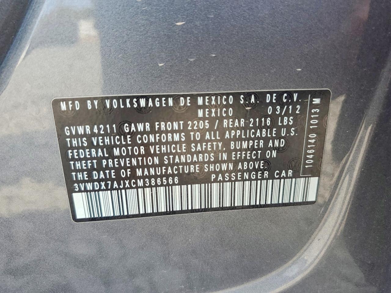 2012 Volkswagen Jetta Se Gray vin: 3VWDX7AJXCM386566