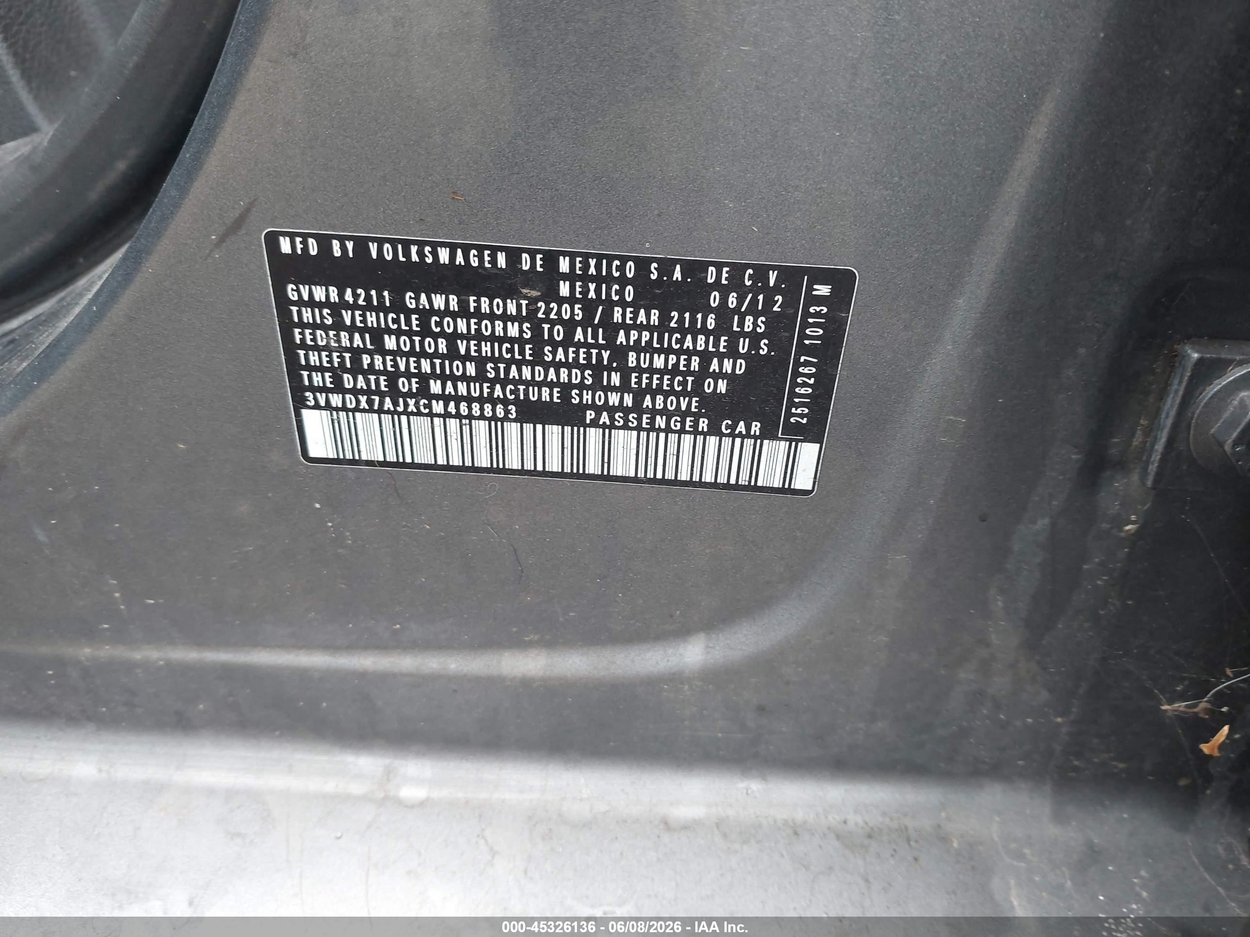 2012 Volkswagen Jetta 2.5l Se Gray vin: 3VWDX7AJXCM468863