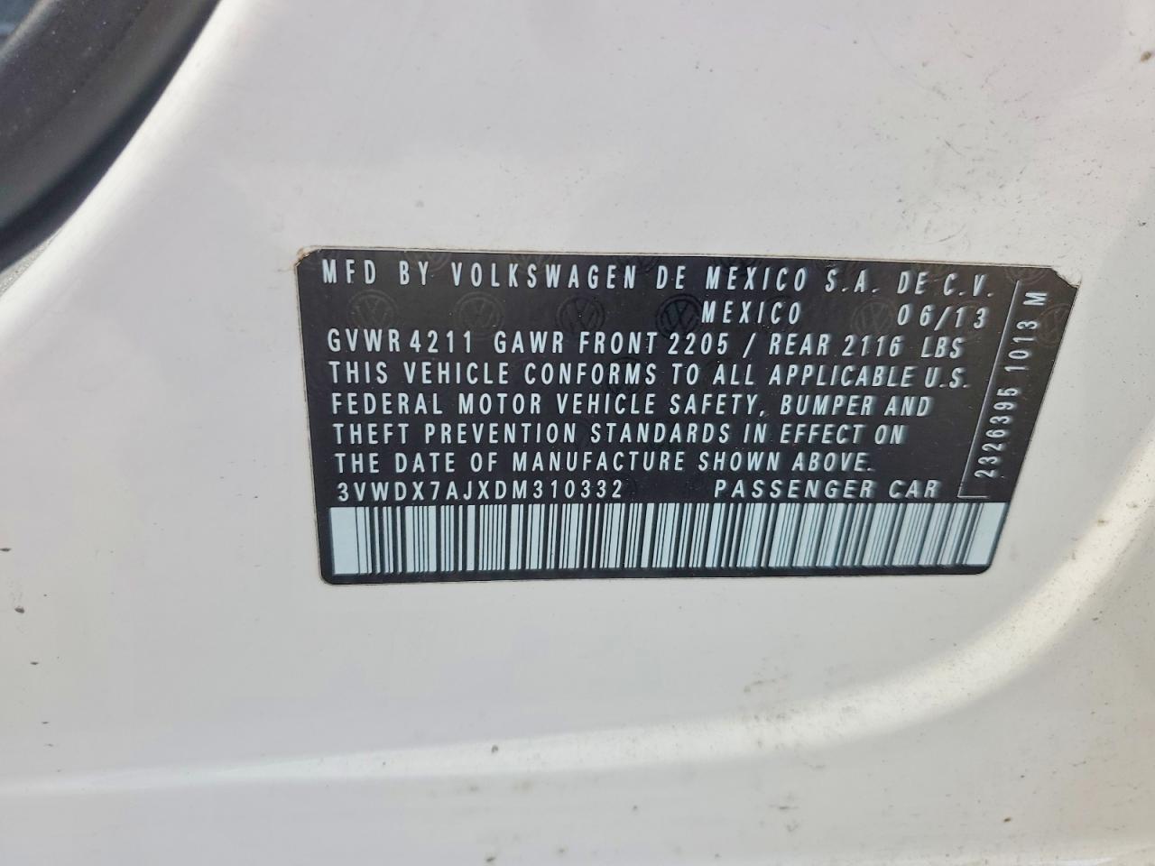 2013 Volkswagen Jetta Se White vin: 3VWDX7AJXDM310332