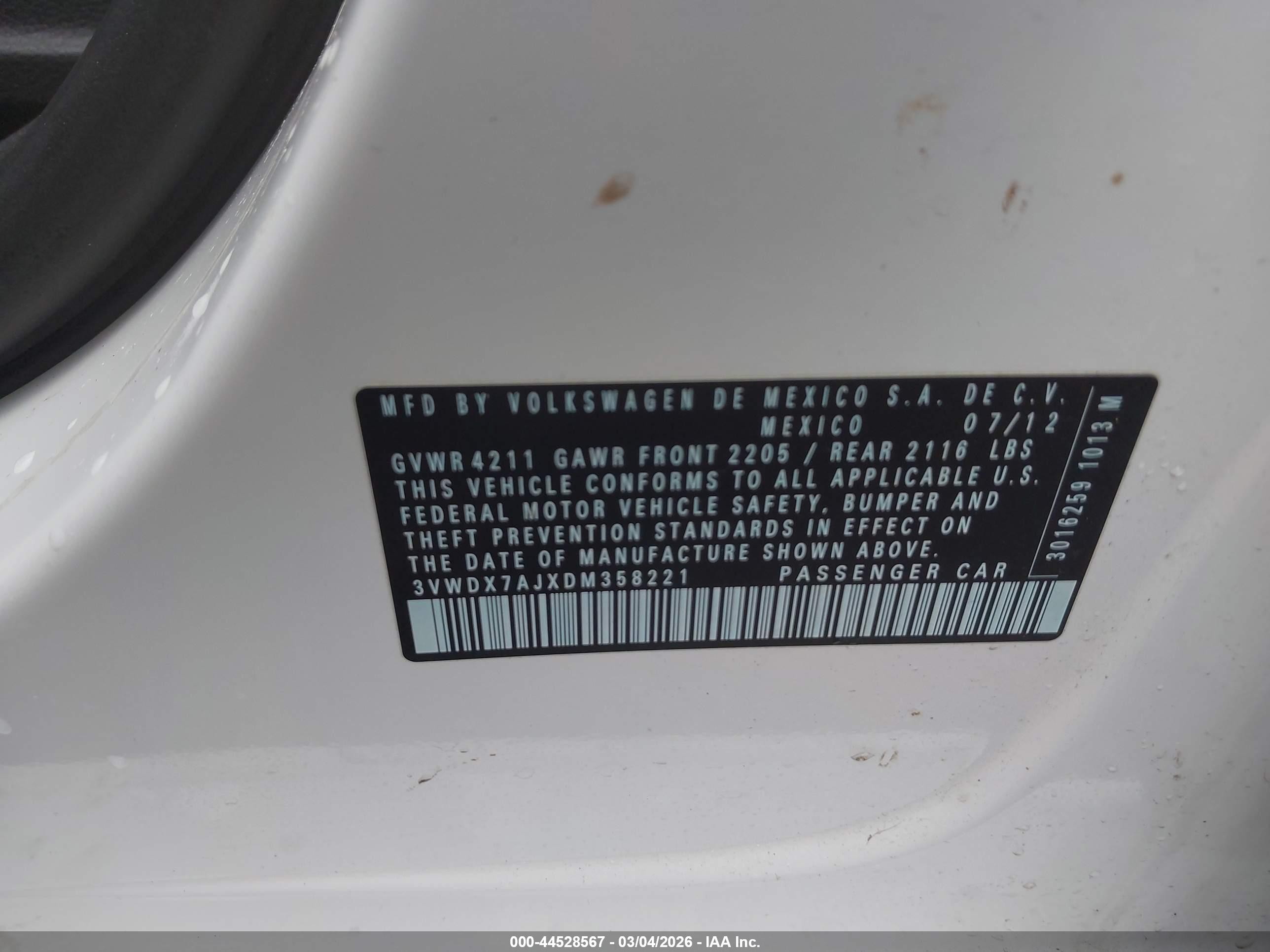 2013 Volkswagen Jetta Se White vin: 3VWDX7AJXDM358221