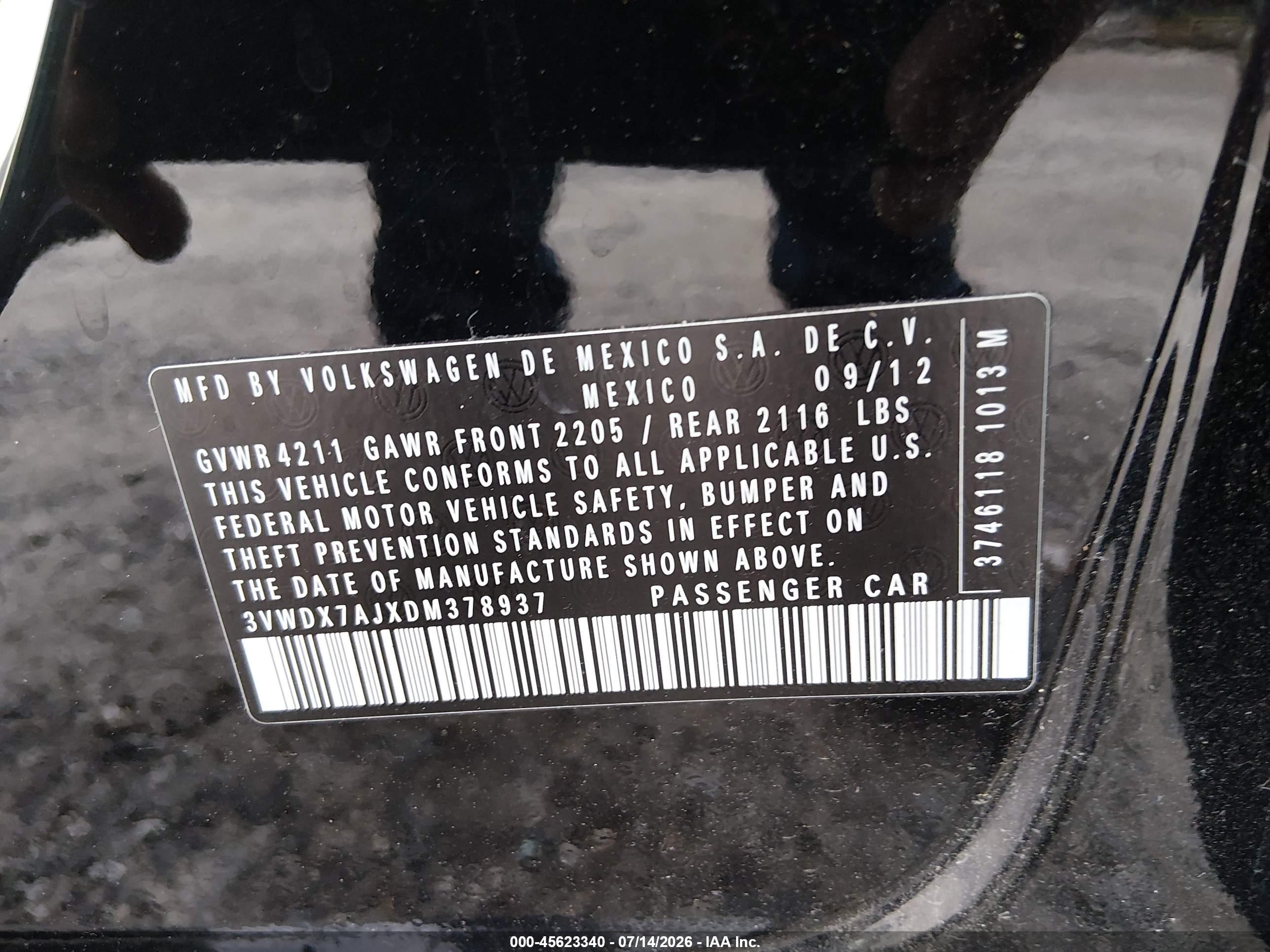 2013 Volkswagen Jetta 2.5l Se Black vin: 3VWDX7AJXDM378937