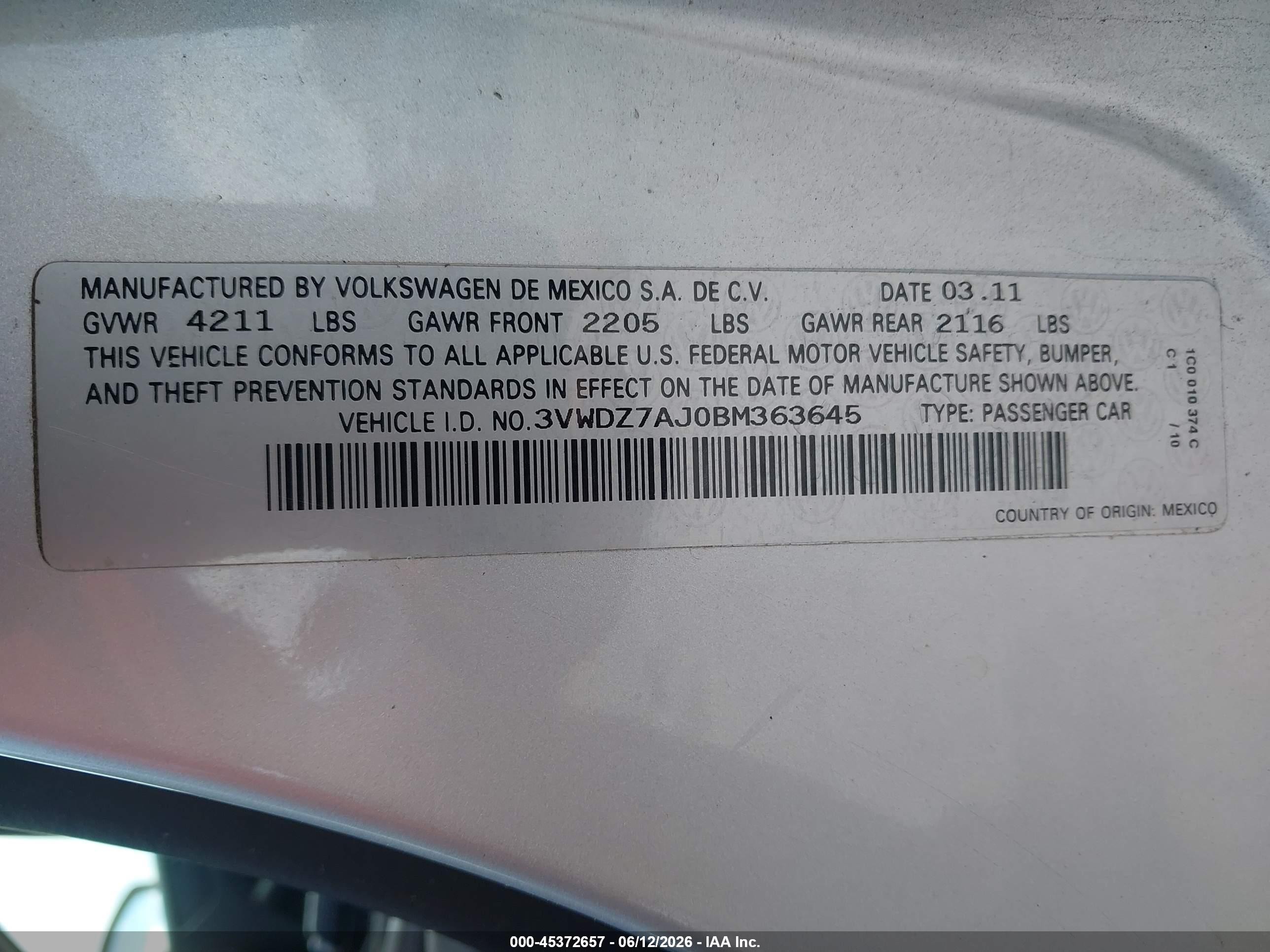 2011 Volkswagen Jetta 2.5l Se Серебряный vin: 3VWDZ7AJ0BM363645