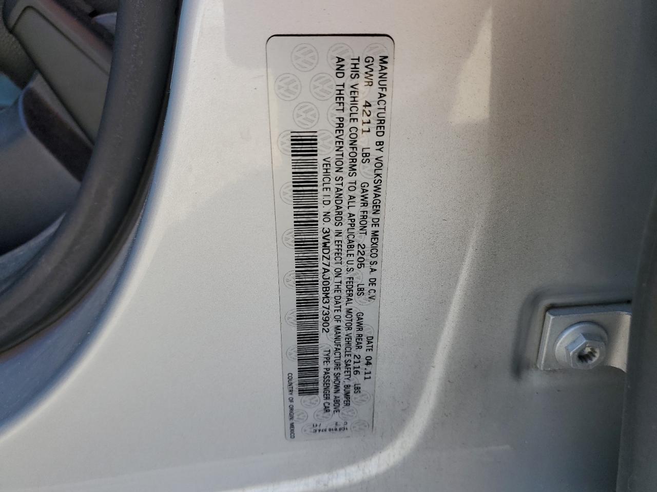 2011 Volkswagen Jetta Se Silver vin: 3VWDZ7AJ0BM373902