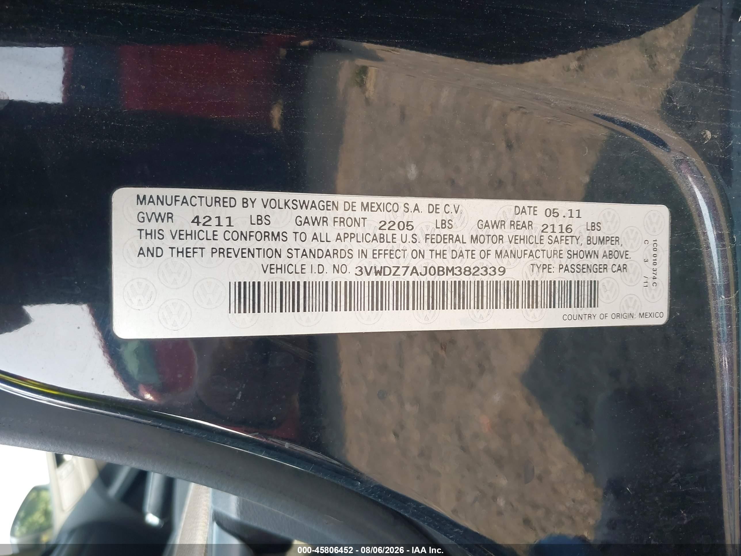 2011 Volkswagen Jetta 2.5l Se Black vin: 3VWDZ7AJ0BM382339