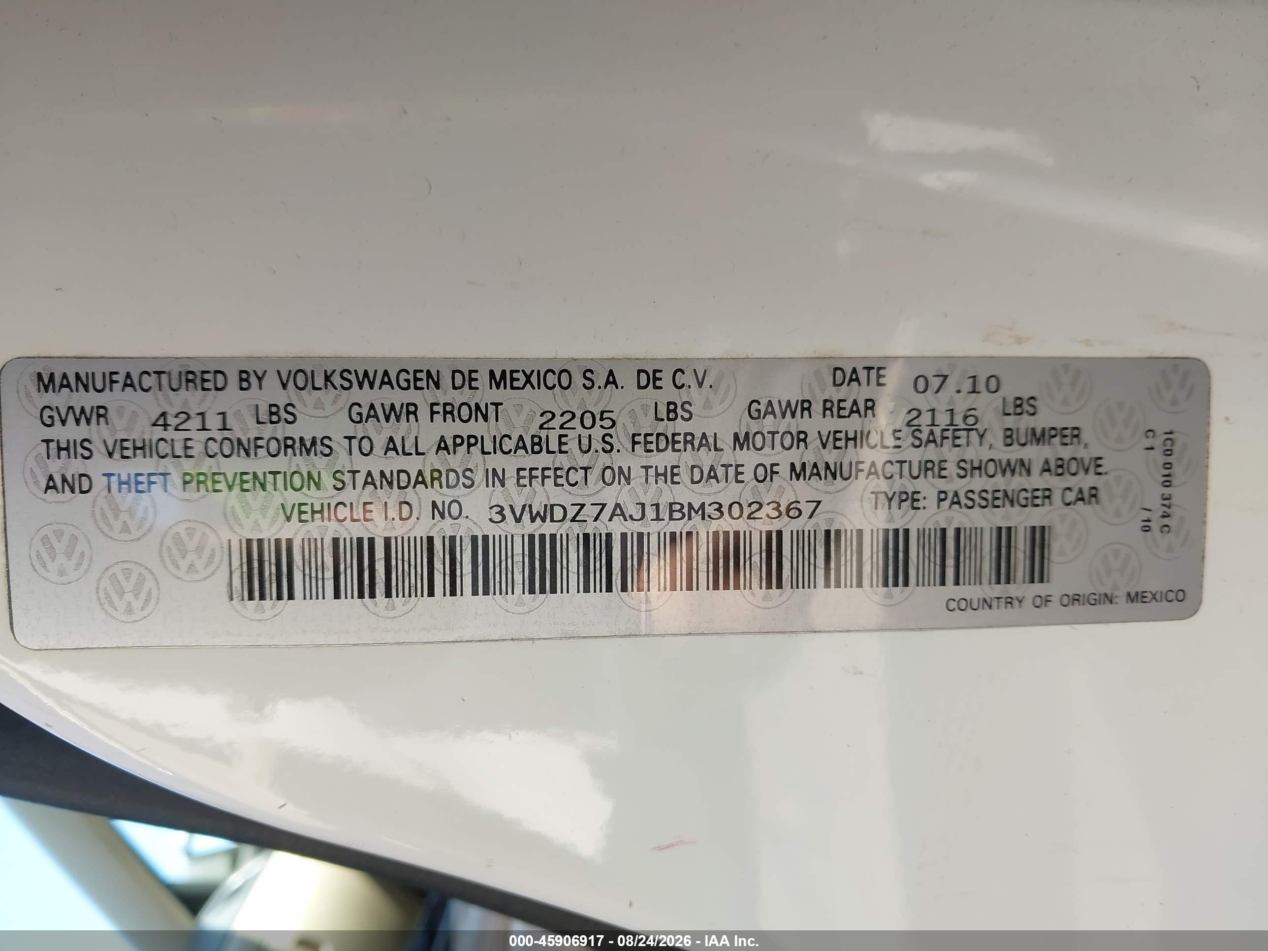 2011 Volkswagen Jetta 2.5l Se Белый vin: 3VWDZ7AJ1BM302367