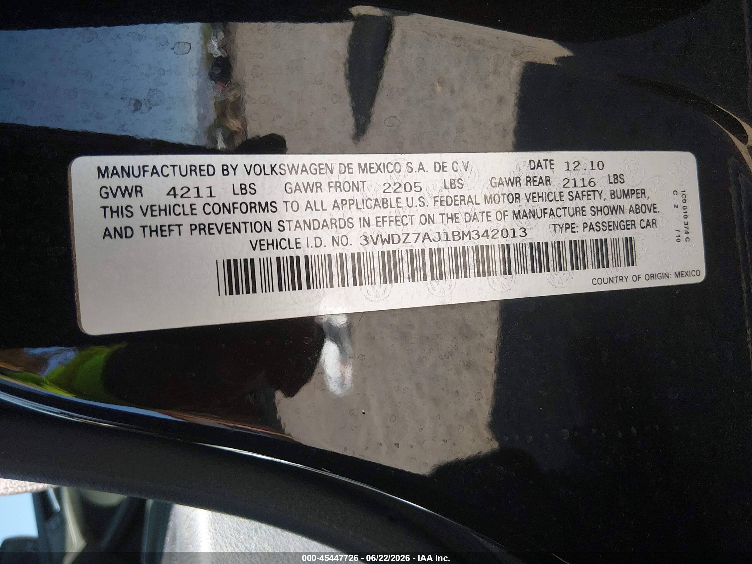 2011 Volkswagen Jetta 2.5l Se Черный vin: 3VWDZ7AJ1BM342013
