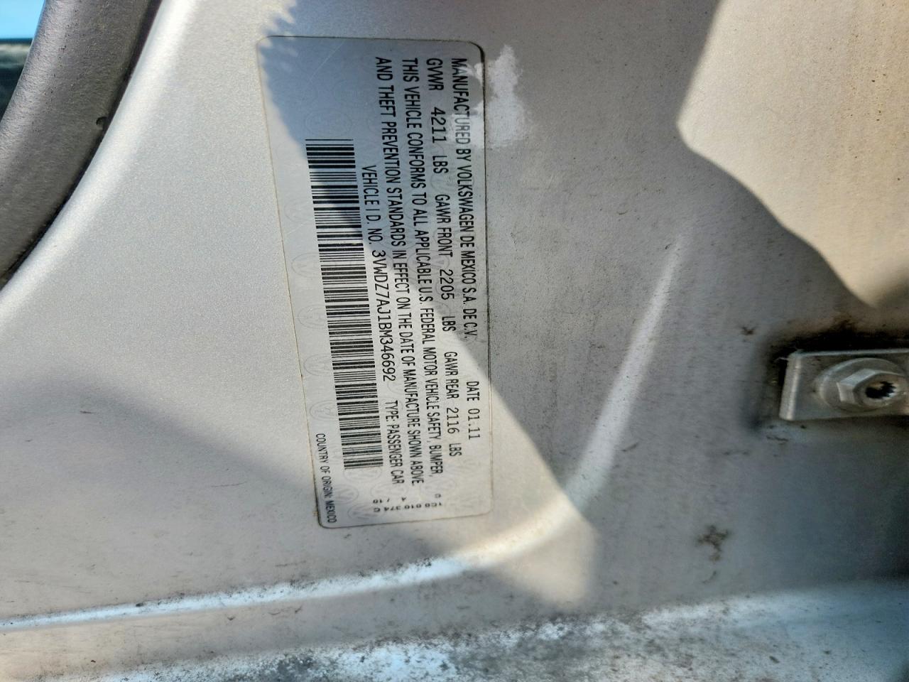 2011 Volkswagen Jetta Se Silver vin: 3VWDZ7AJ1BM346692