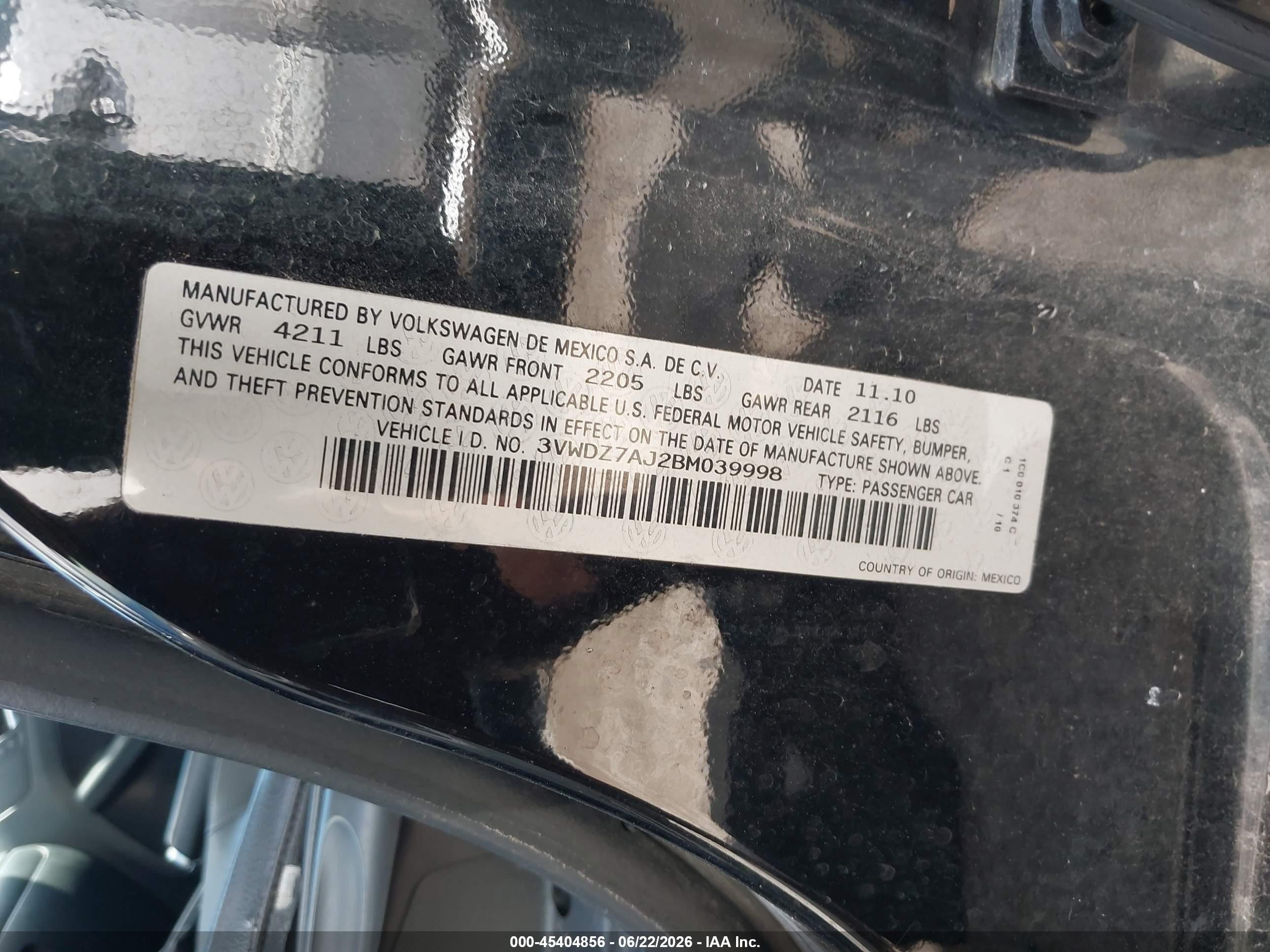 2011 Volkswagen Jetta 2.5l Se Черный vin: 3VWDZ7AJ2BM039998