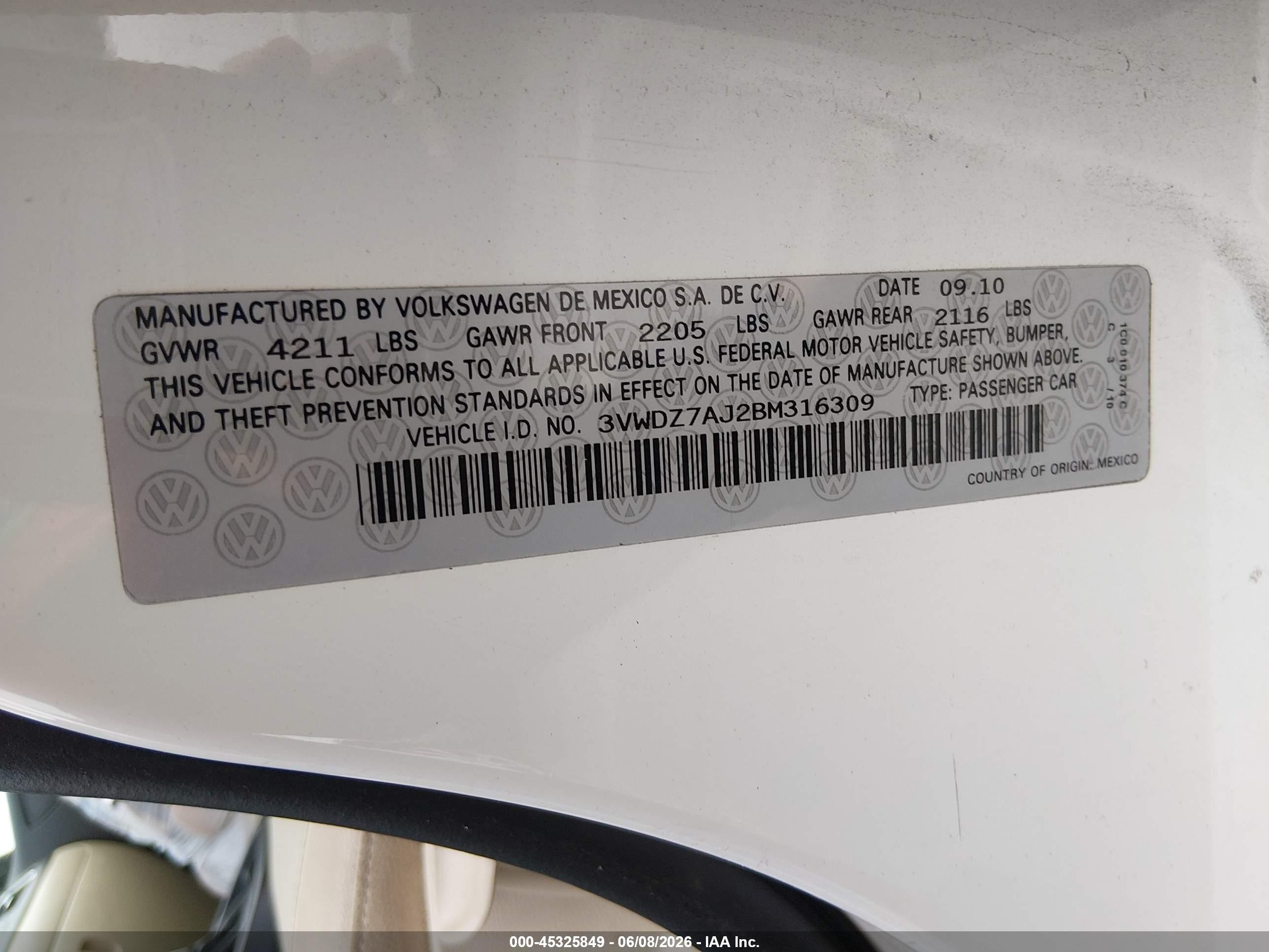 2011 Volkswagen Jetta 2.5l Se Белый vin: 3VWDZ7AJ2BM316309