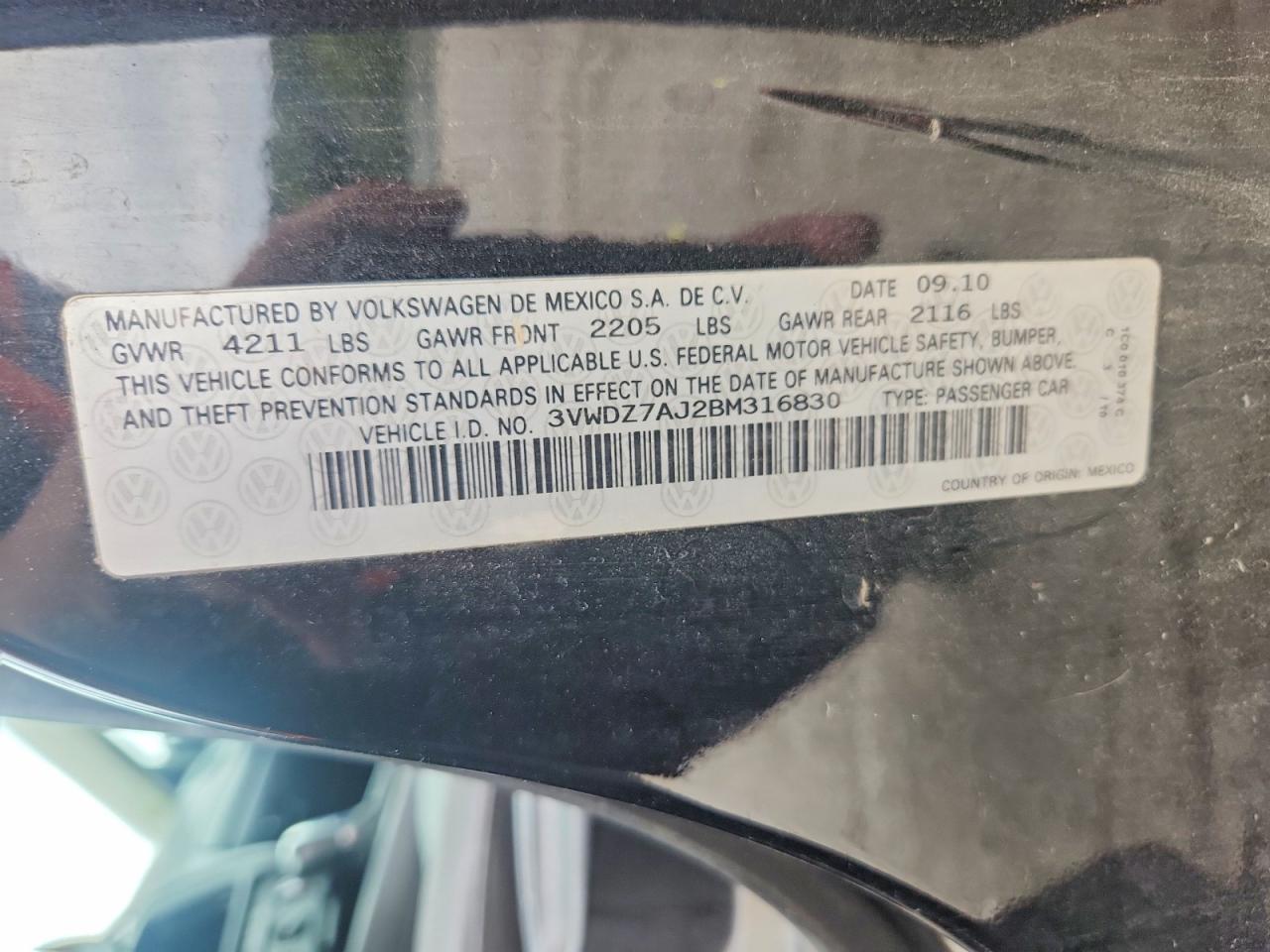 2011 Volkswagen Jetta Se Black vin: 3VWDZ7AJ2BM316830