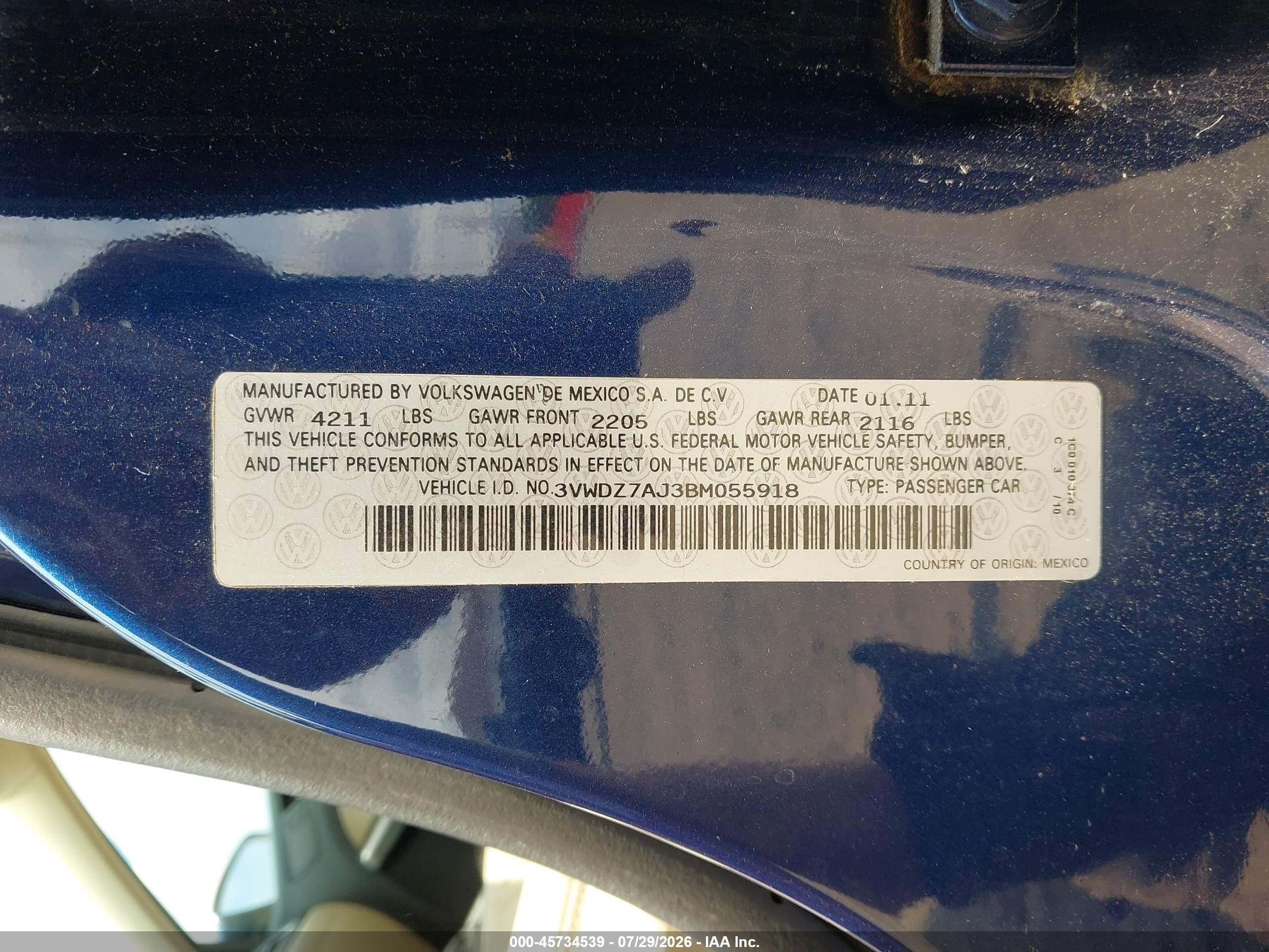 2011 Volkswagen Jetta 2.5l Se Blue vin: 3VWDZ7AJ3BM055918