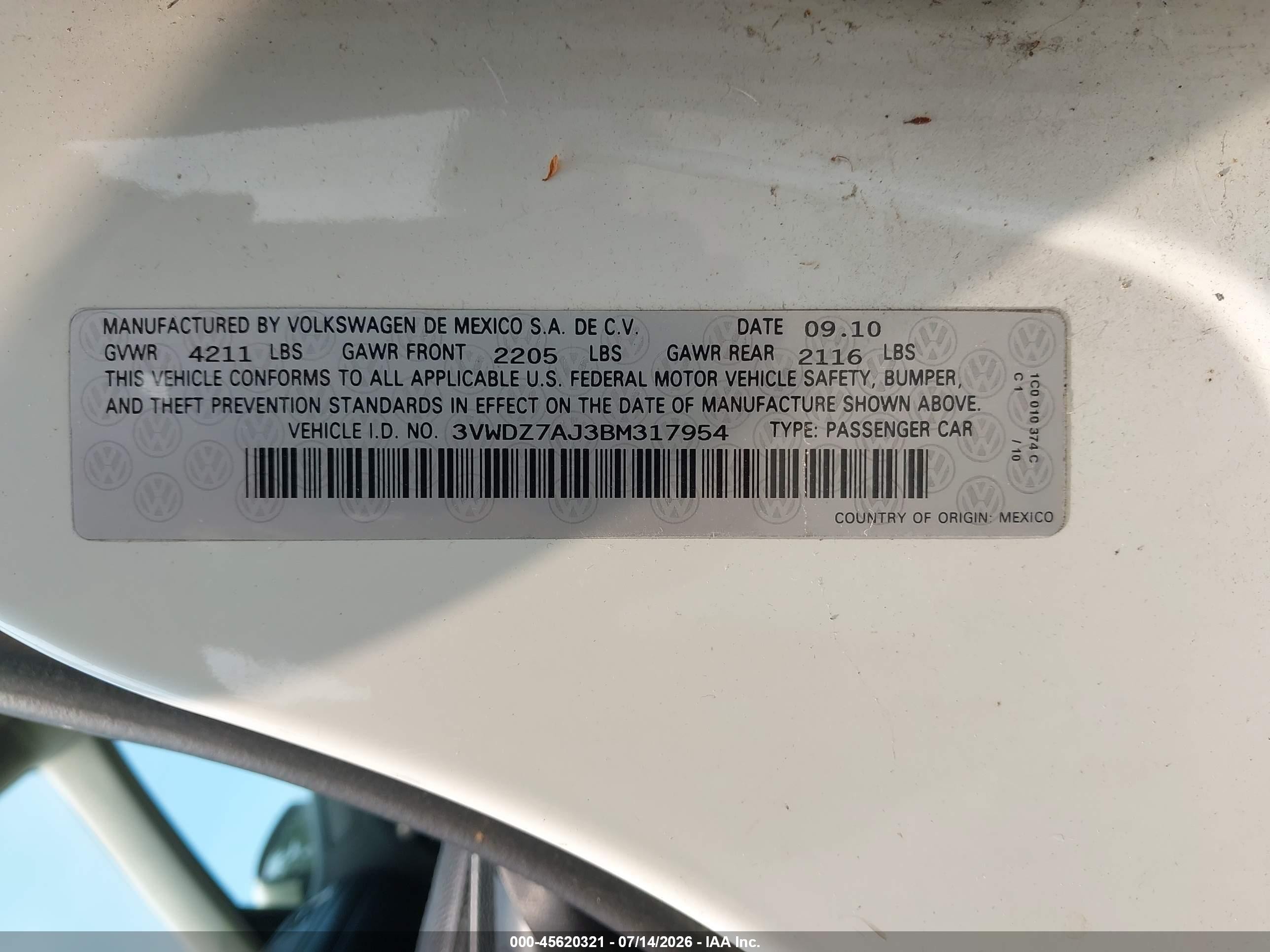 2011 Volkswagen Jetta 2.5l Se White vin: 3VWDZ7AJ3BM317954