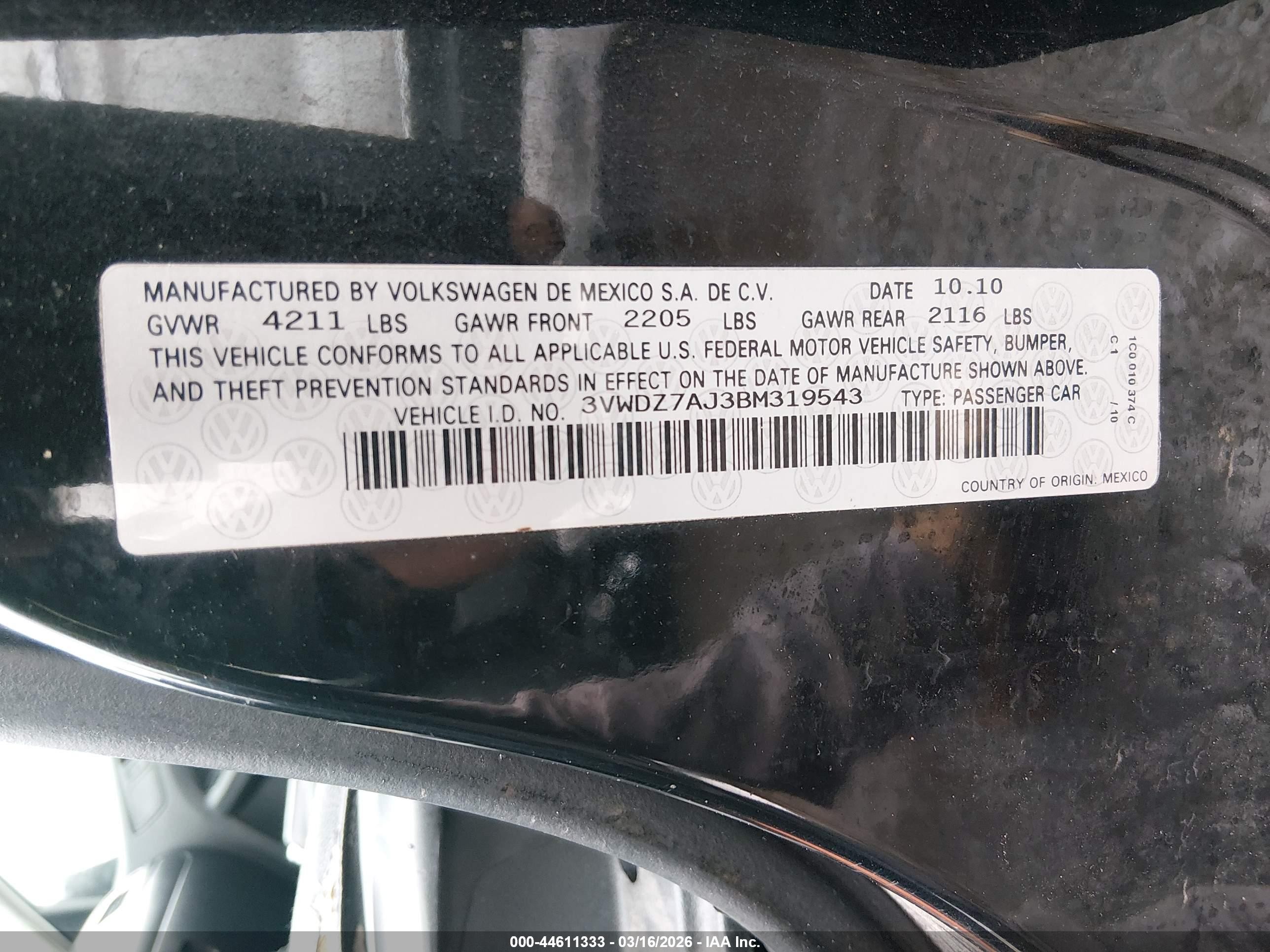 2011 Volkswagen Jetta 2.5l Se Black vin: 3VWDZ7AJ3BM319543