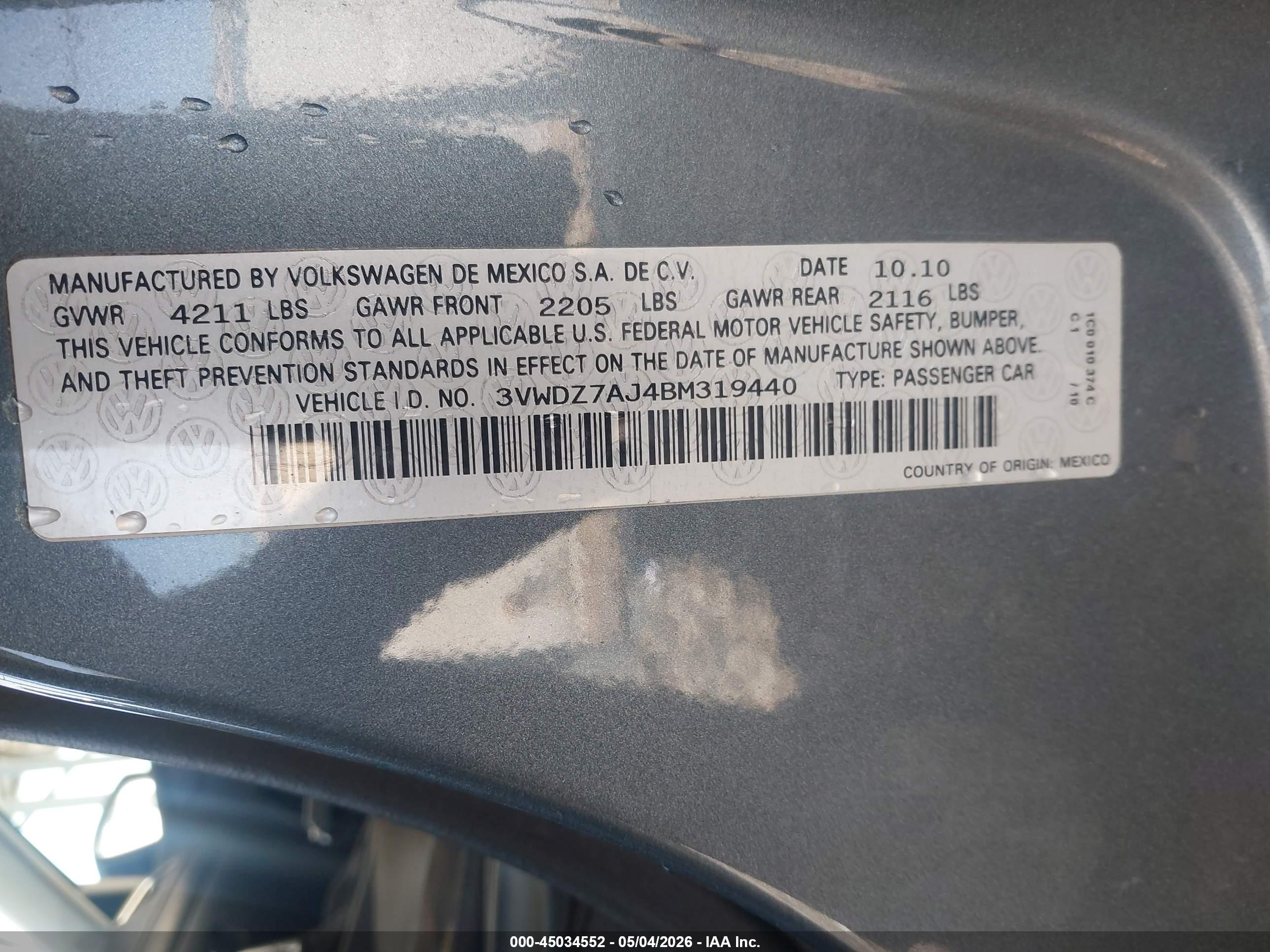 2011 Volkswagen Jetta 2.5l Se Gray vin: 3VWDZ7AJ4BM319440