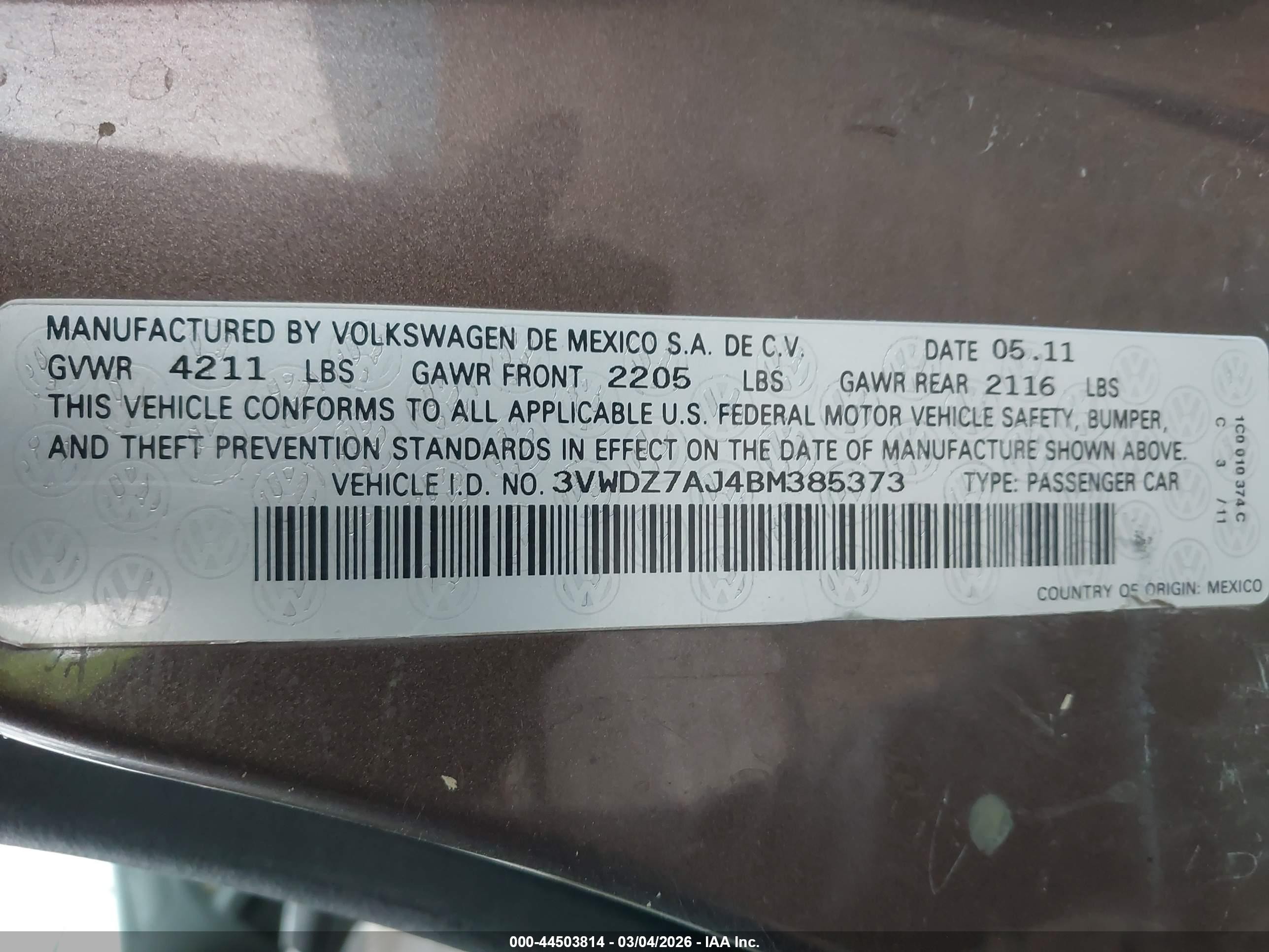 2011 Volkswagen Jetta 2.5l Se Brown vin: 3VWDZ7AJ4BM385373