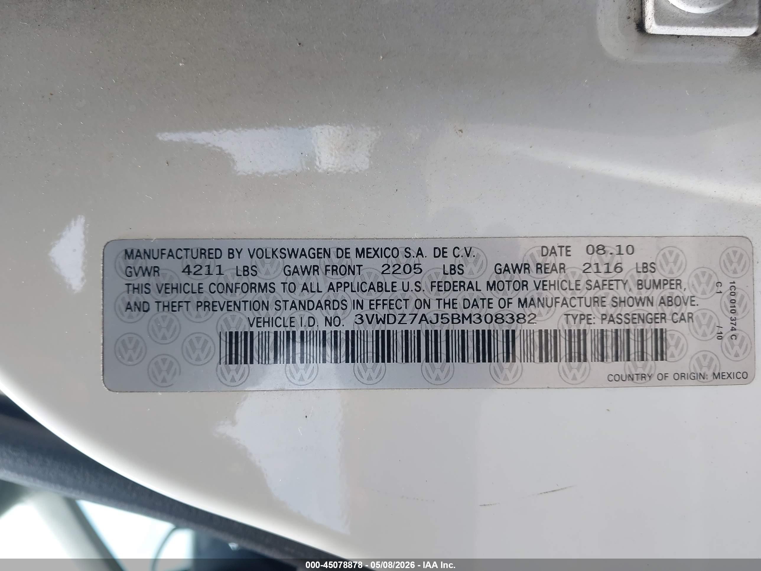 2011 Volkswagen Jetta 2.5l Se White vin: 3VWDZ7AJ5BM308382