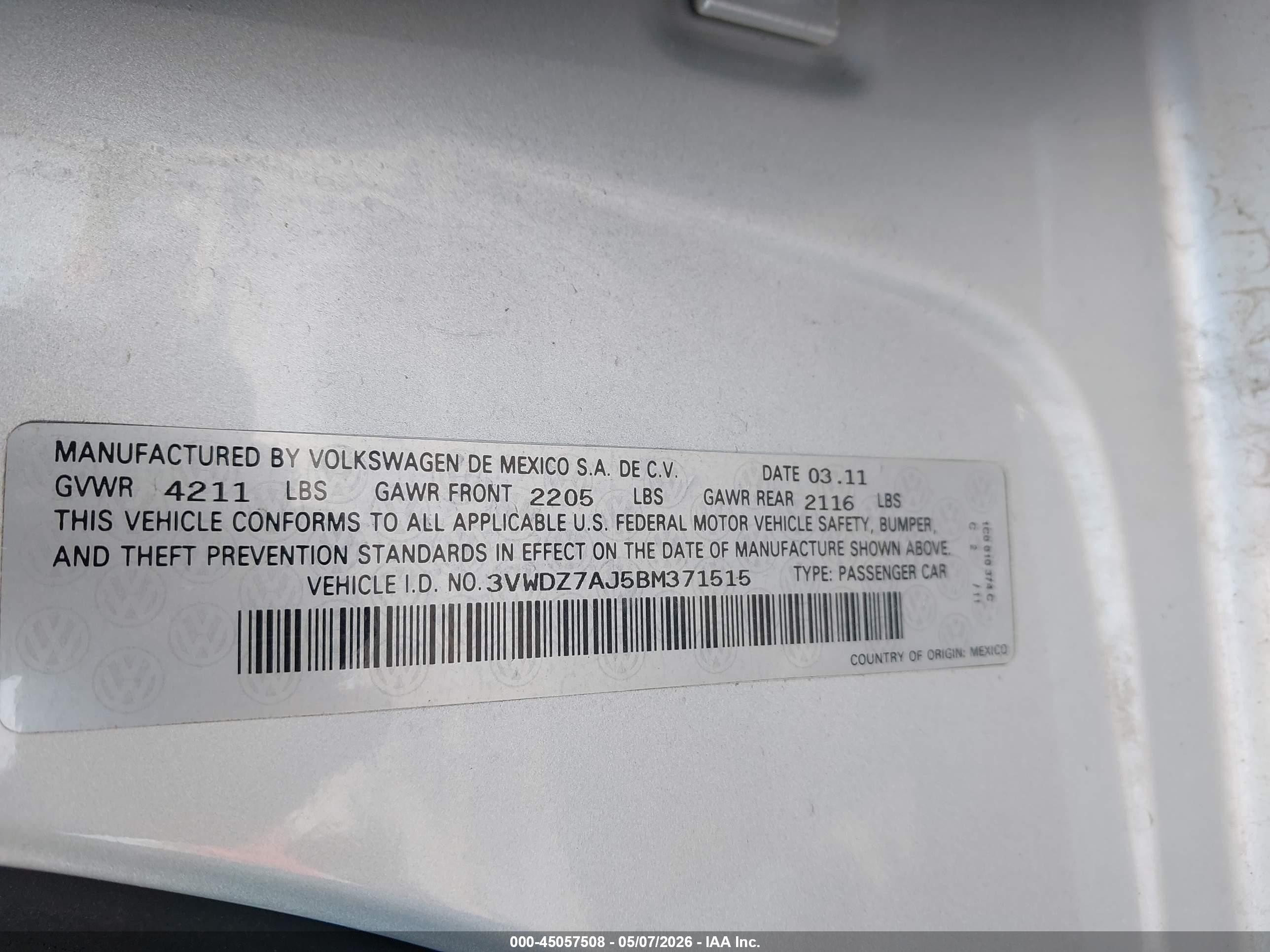 2011 Volkswagen Jetta 2.5l Se Серебряный vin: 3VWDZ7AJ5BM371515