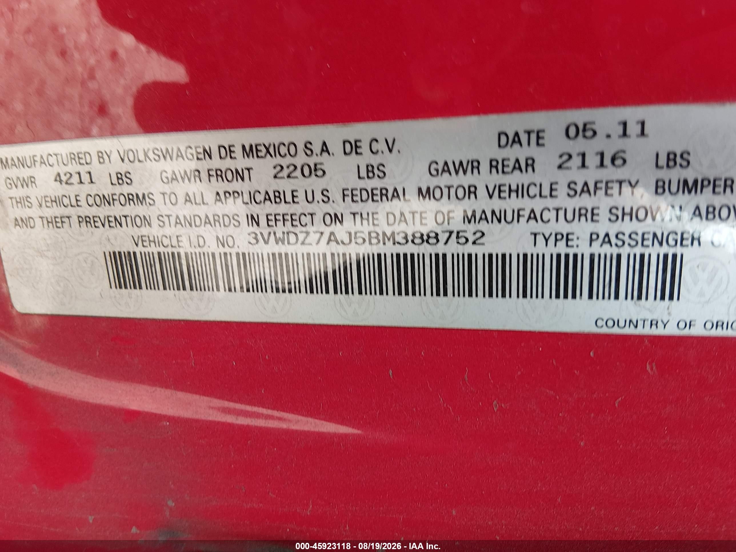 2011 Volkswagen Jetta 2.5l Se Красный vin: 3VWDZ7AJ5BM388752