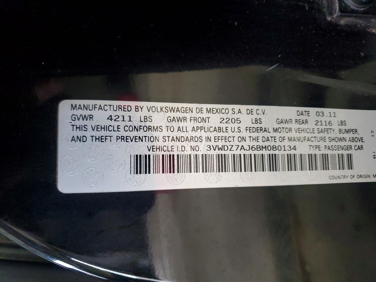 2011 Volkswagen Jetta Se Black vin: 3VWDZ7AJ6BM080134