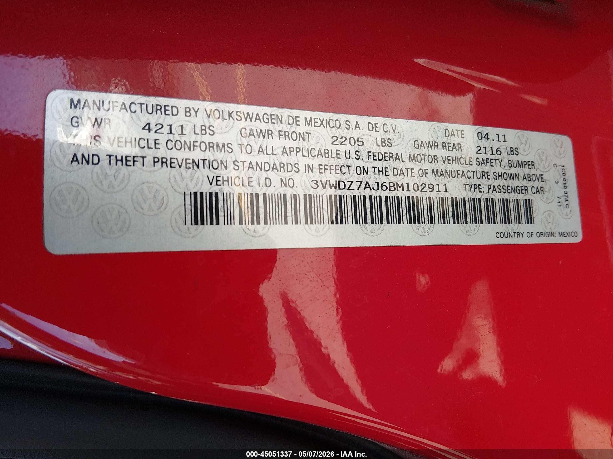 2011 Volkswagen Jetta 2.5l Se Red vin: 3VWDZ7AJ6BM102911