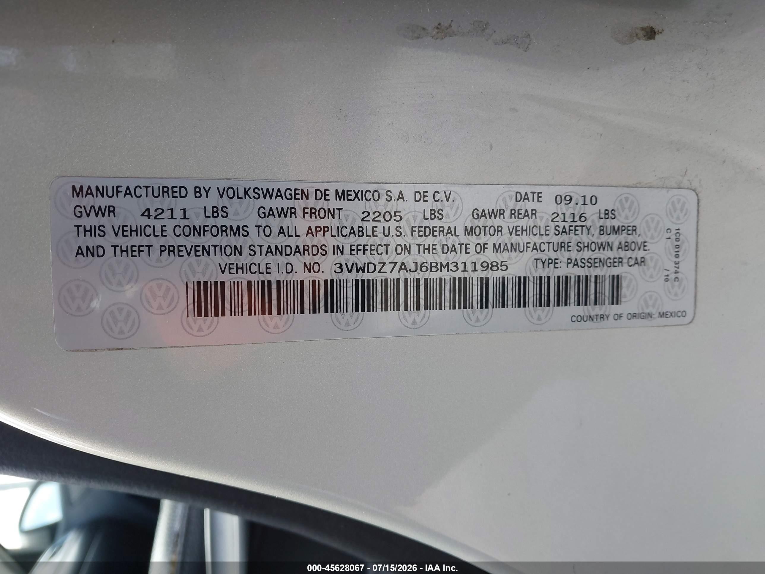 2011 Volkswagen Jetta 2.5l Se Silver vin: 3VWDZ7AJ6BM311985