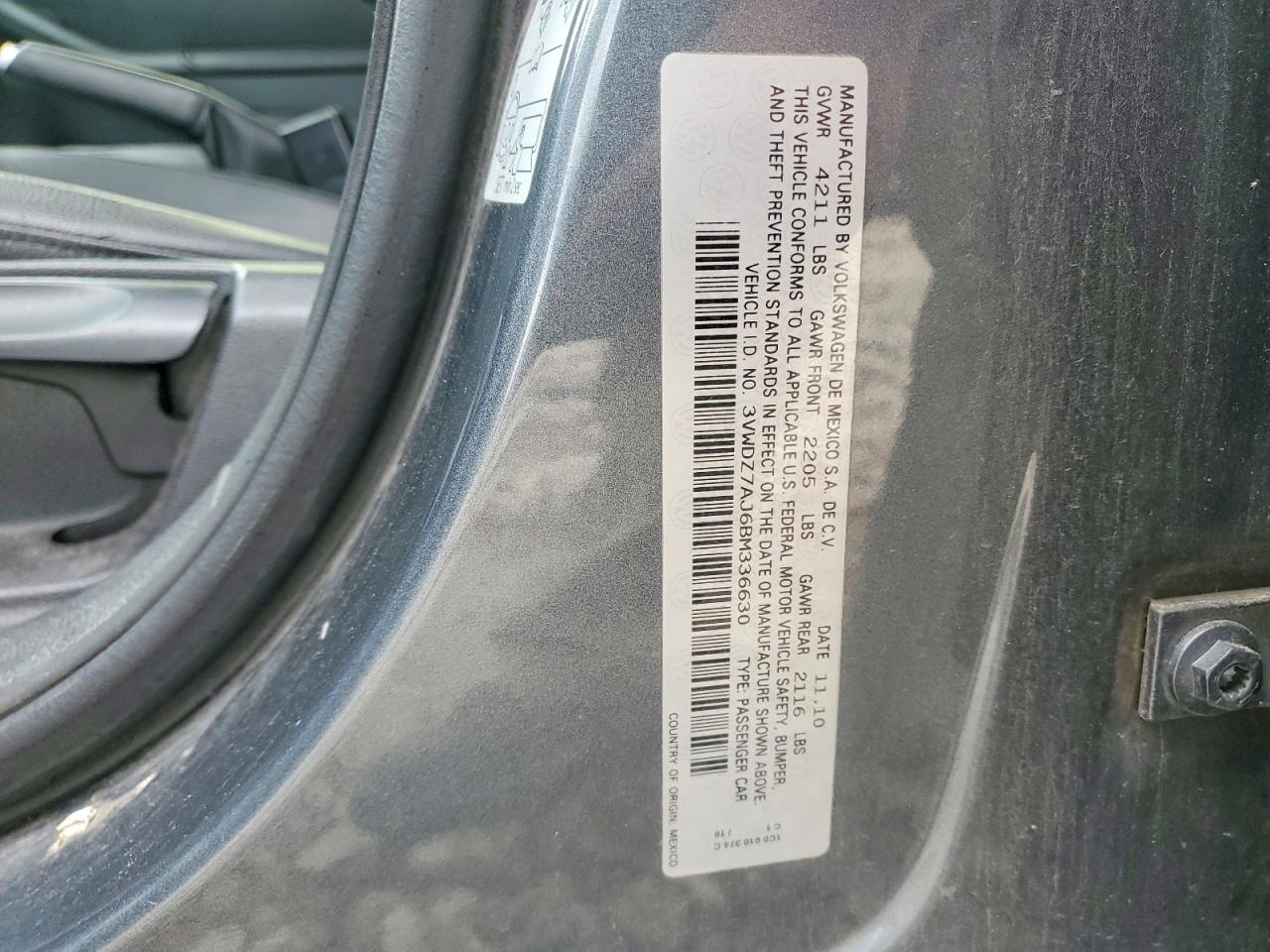 2011 Volkswagen Jetta Se Серый vin: 3VWDZ7AJ6BM336630