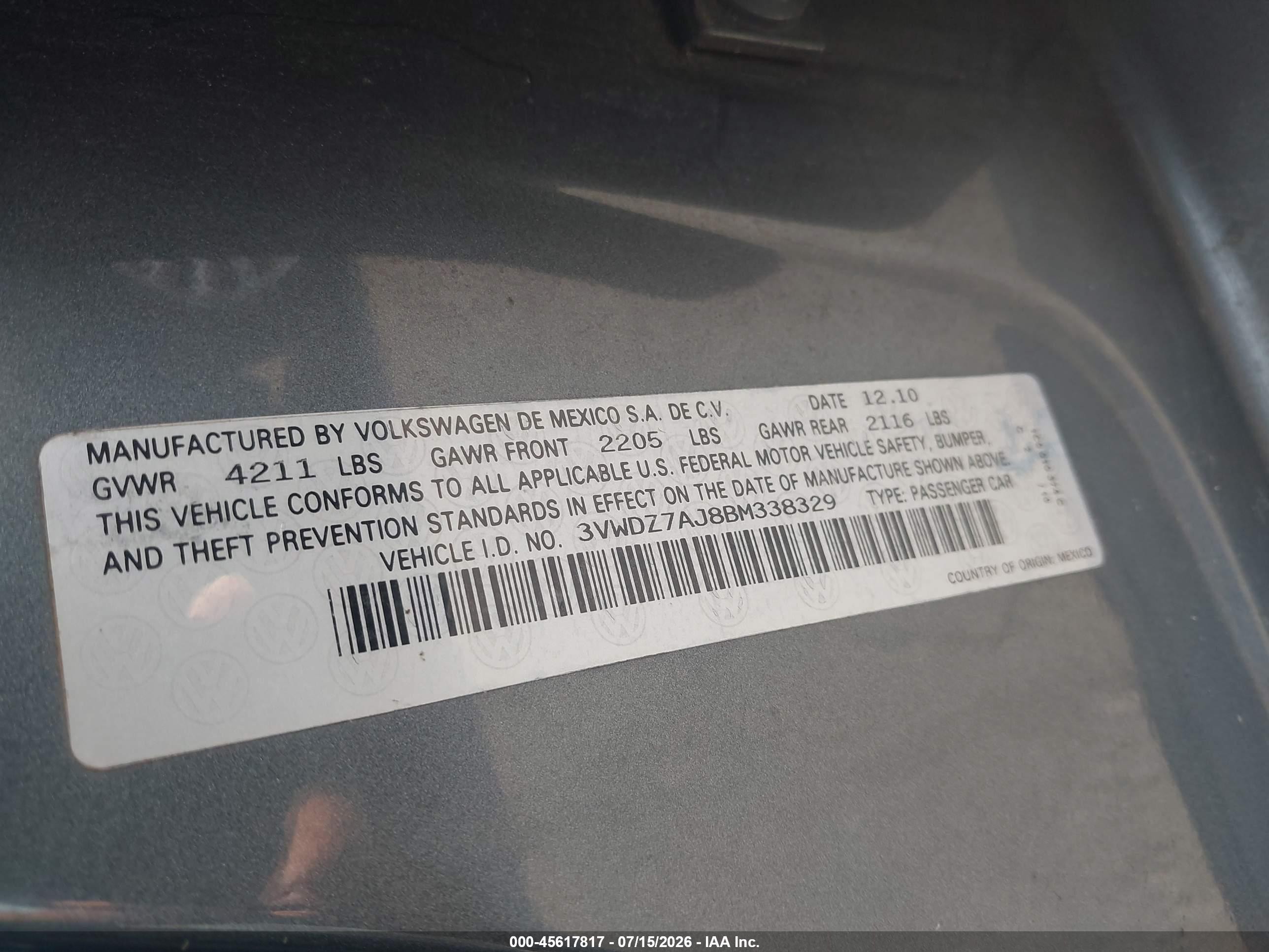 2011 Volkswagen Jetta 2.5l Se Серый vin: 3VWDZ7AJ8BM338329
