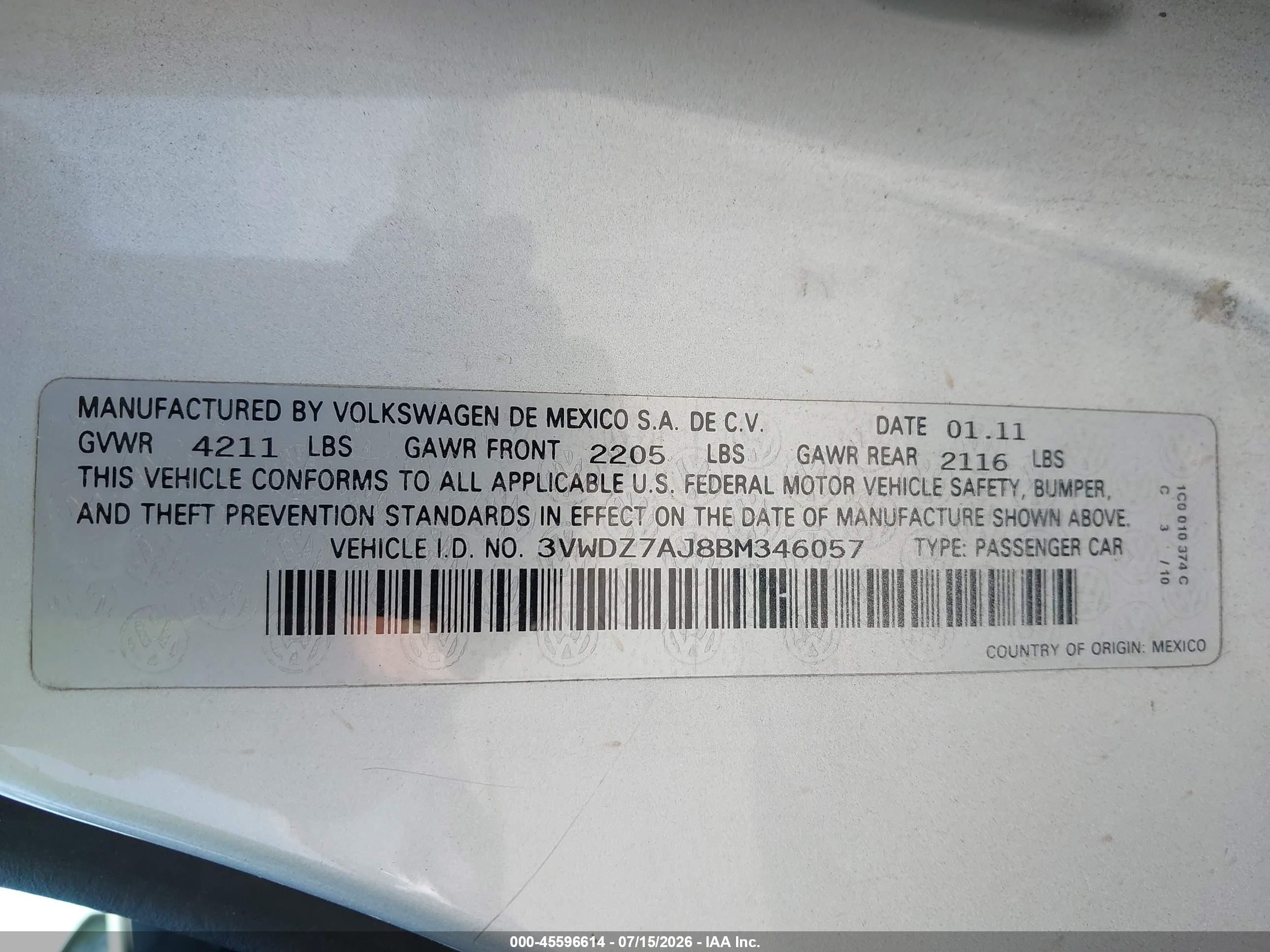 2011 Volkswagen Jetta 2.5l Se Silver vin: 3VWDZ7AJ8BM346057