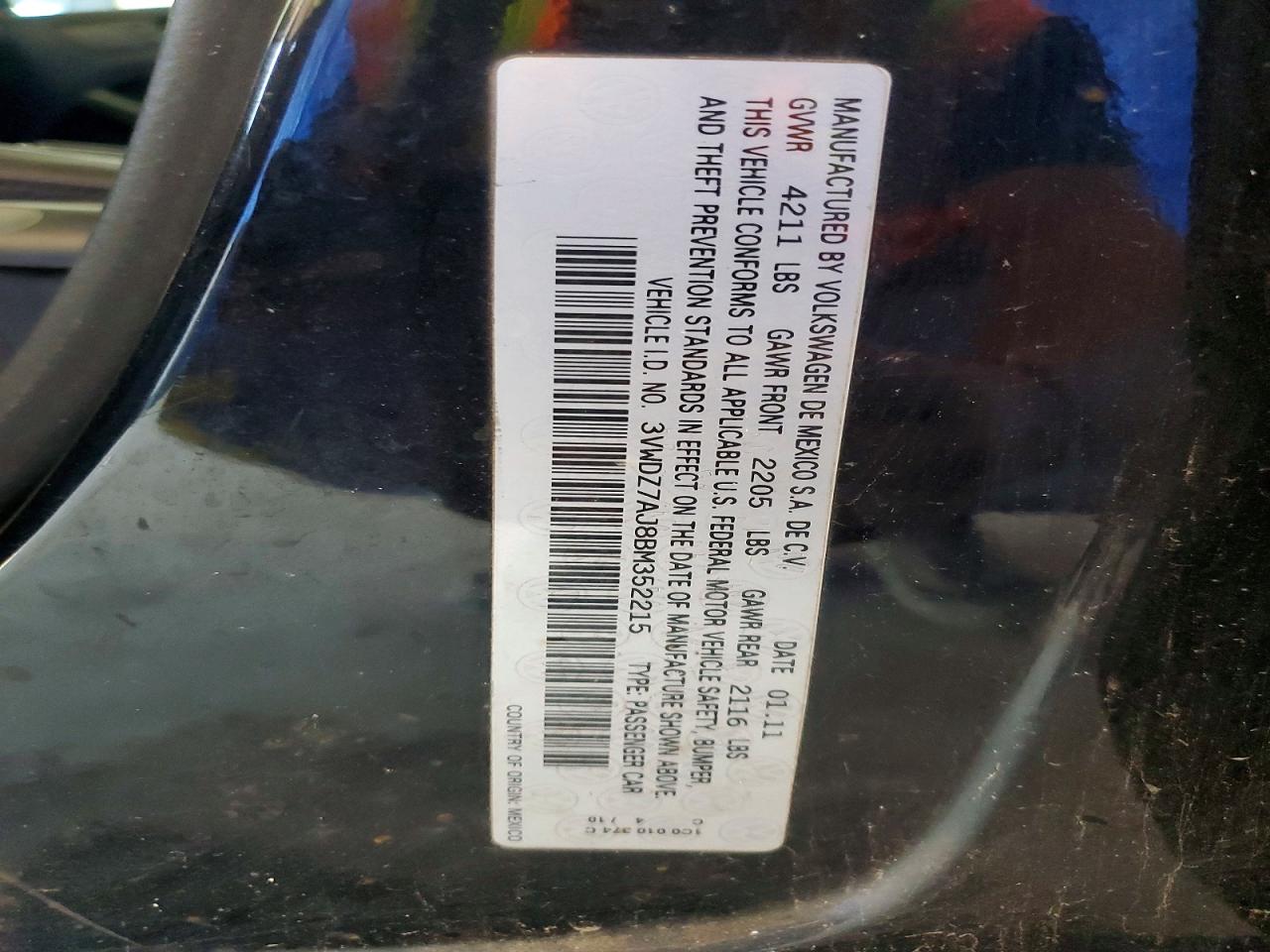 2011 Volkswagen Jetta Se Black vin: 3VWDZ7AJ8BM352215