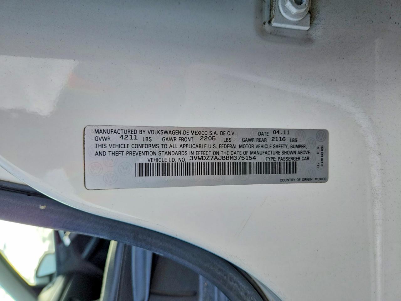 2011 Volkswagen Jetta Se White vin: 3VWDZ7AJ8BM375154