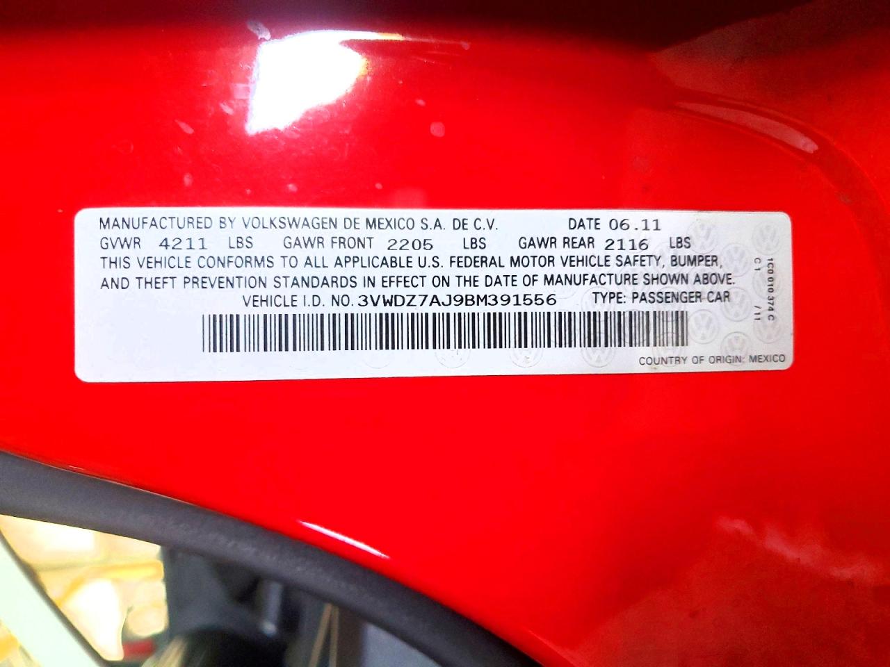 2011 Volkswagen Jetta Se Red vin: 3VWDZ7AJ9BM391556