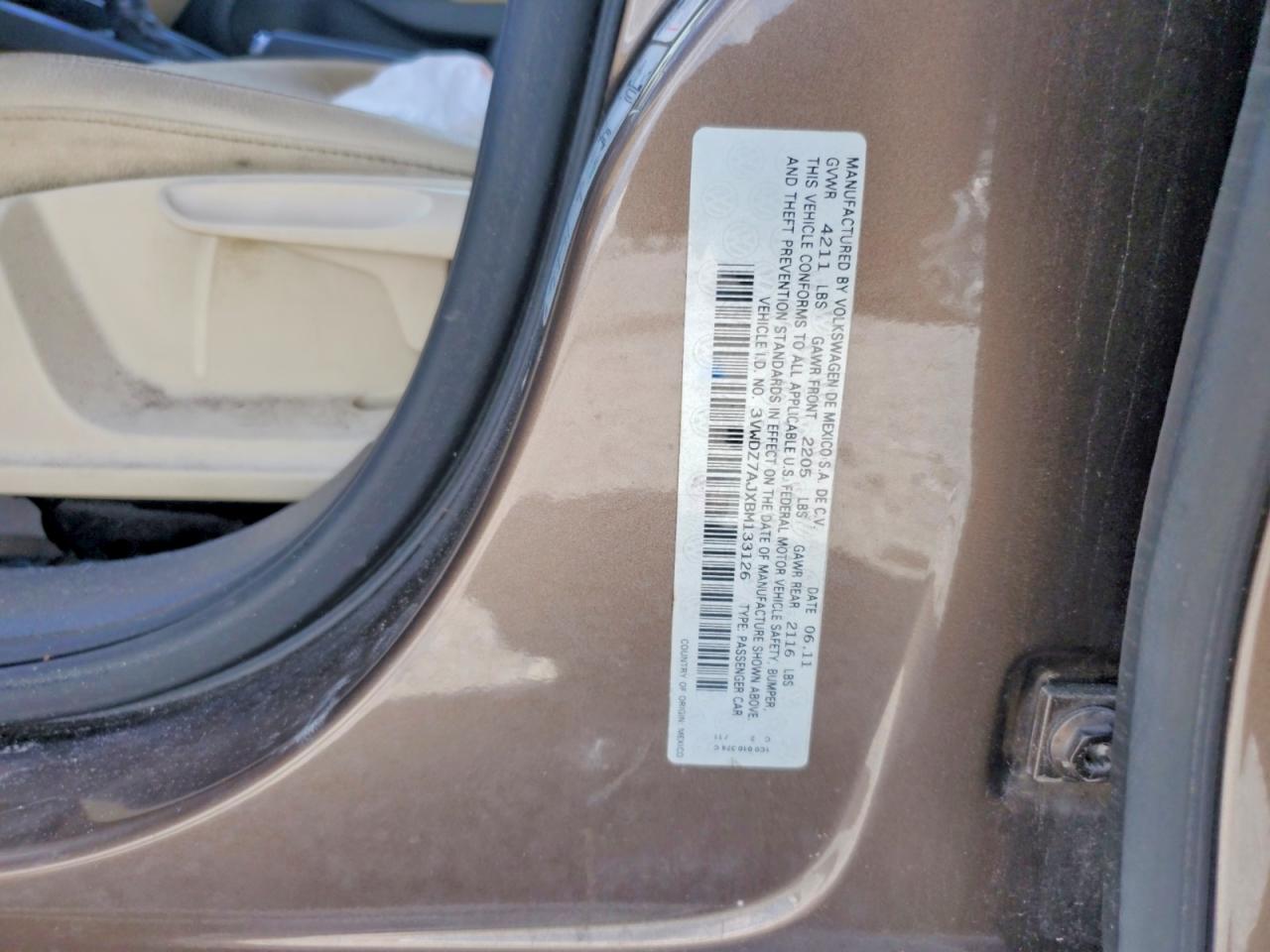 2011 Volkswagen Jetta Se Brown vin: 3VWDZ7AJXBM133126