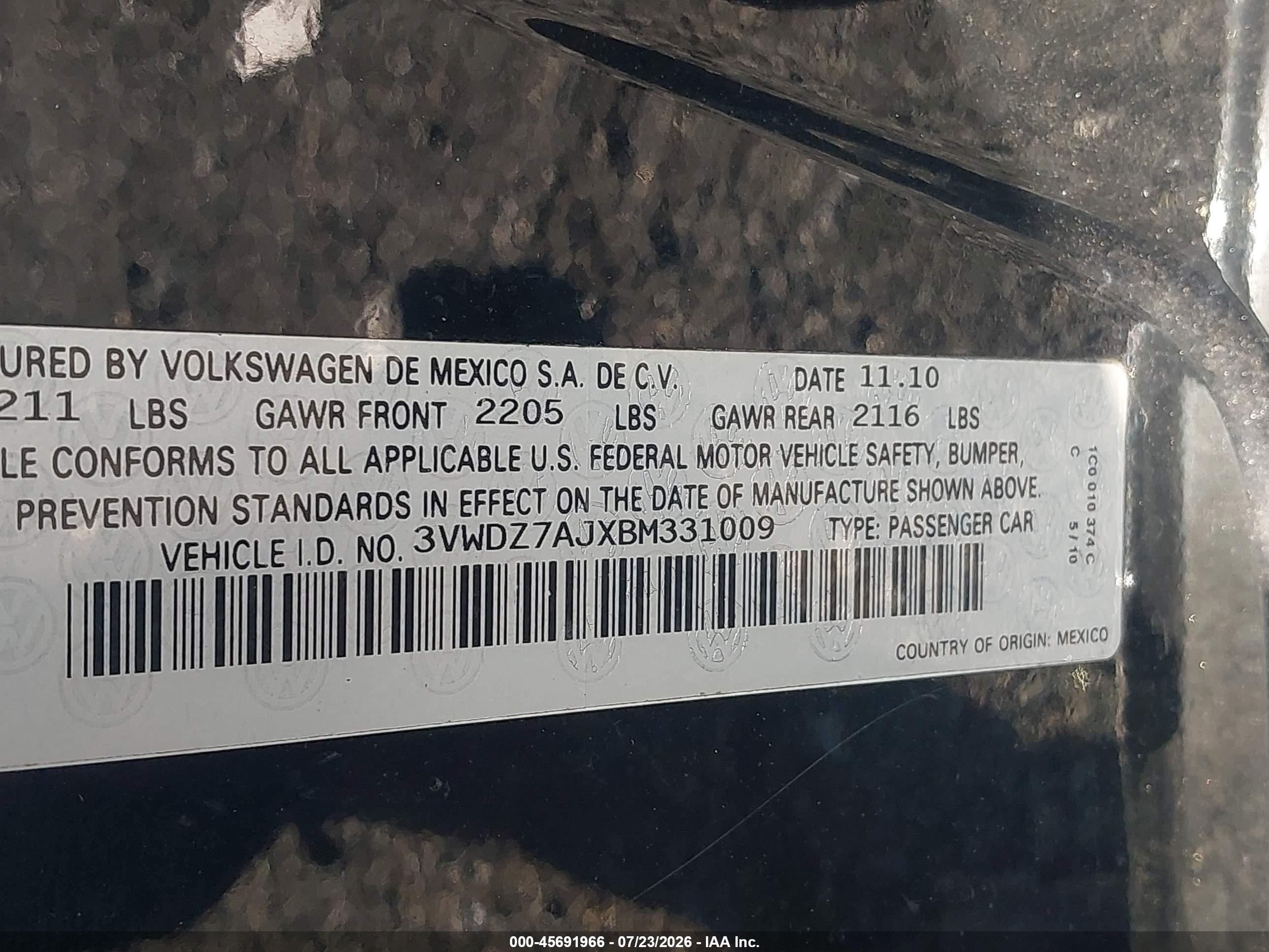 2011 Volkswagen Jetta 2.5l Se Black vin: 3VWDZ7AJXBM331009