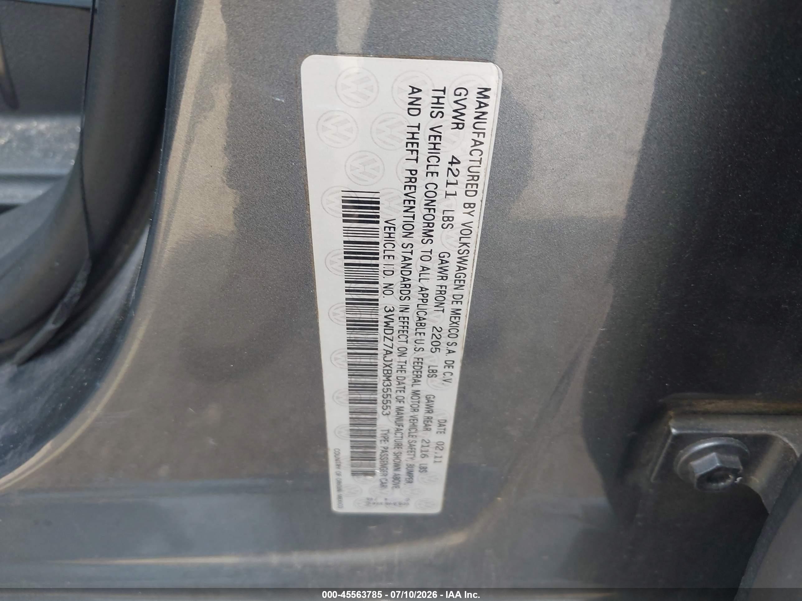 2011 Volkswagen Jetta 2.5l Se Gray vin: 3VWDZ7AJXBM355553