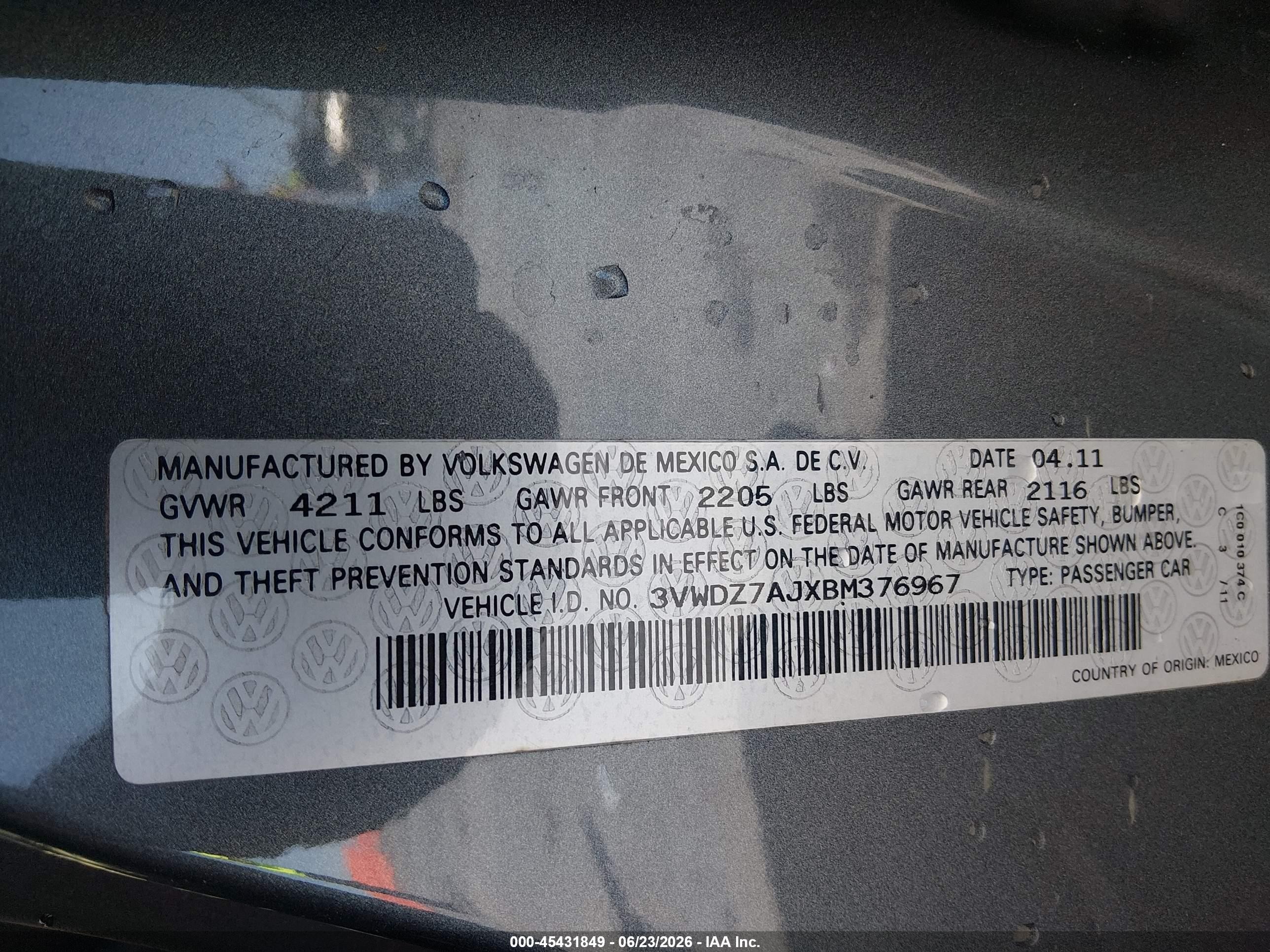 2011 Volkswagen Jetta 2.5l Se Gray vin: 3VWDZ7AJXBM376967