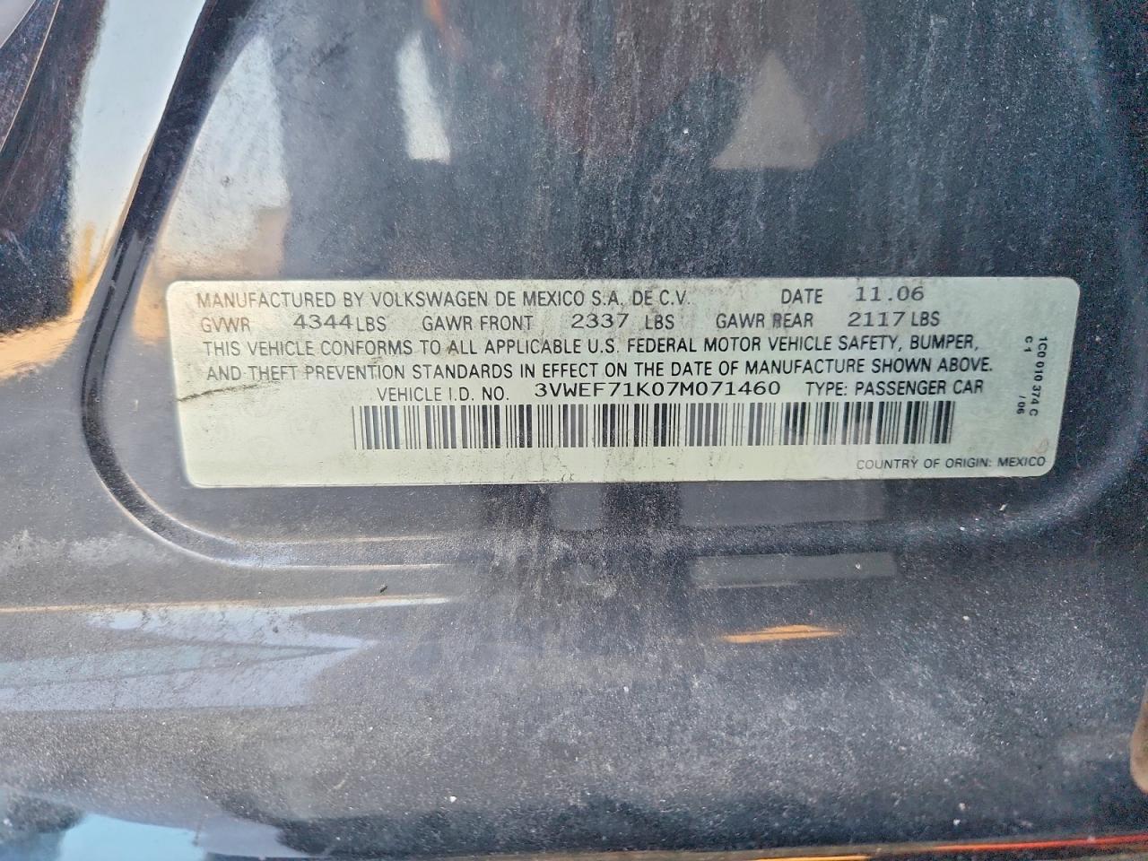 2007 Volkswagen Jetta Wolfsburg Black vin: 3VWEF71K07M071460
