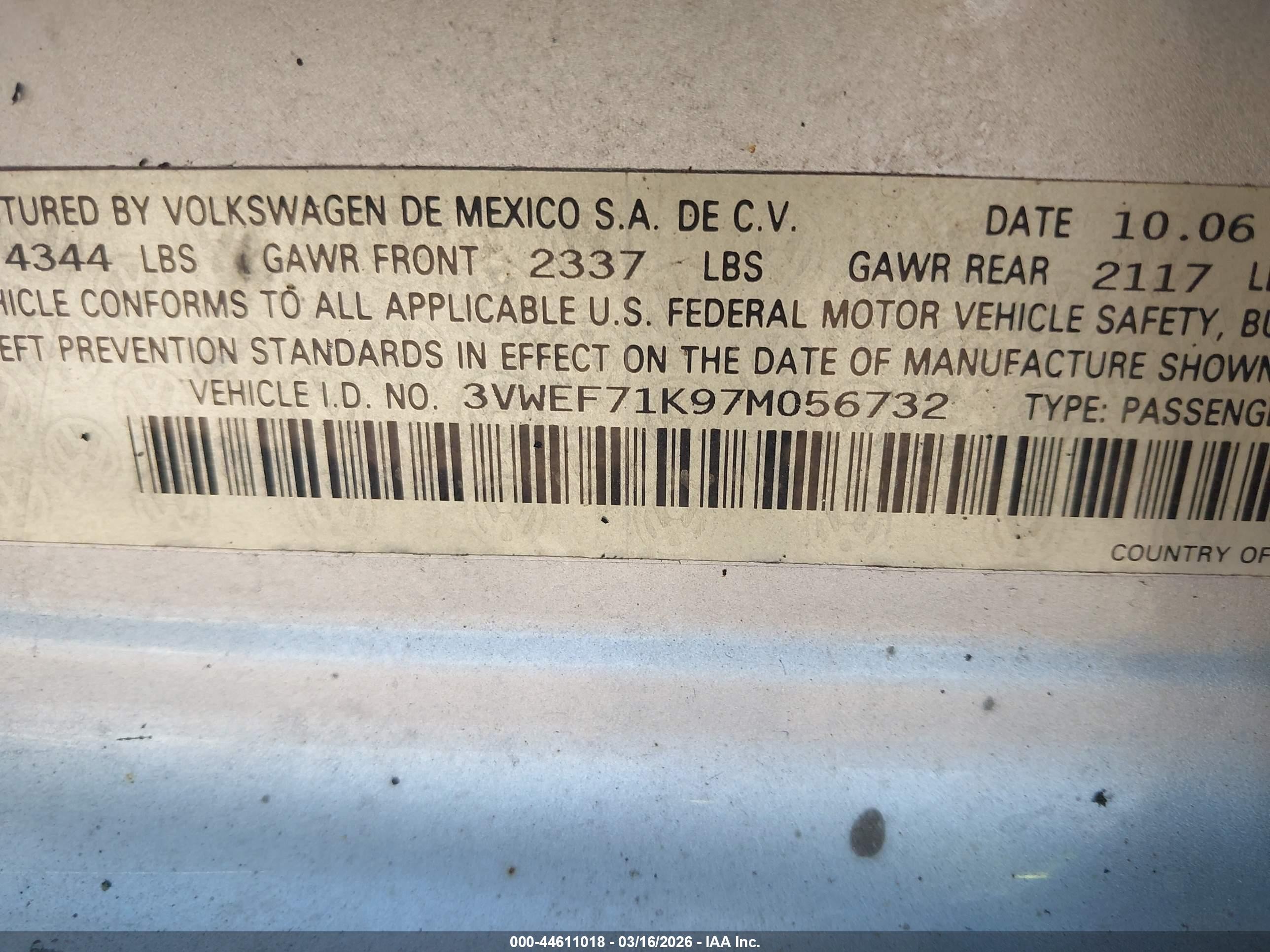 2007 Volkswagen Jetta Wolfsburg Edition Silver vin: 3VWEF71K97M056732