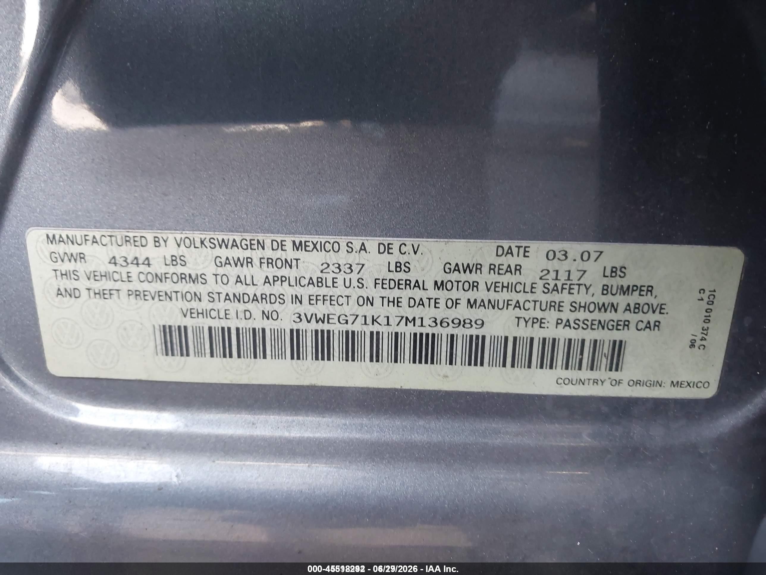 2007 Volkswagen Jetta Wolfsburg Edition Gray vin: 3VWEG71K17M136989