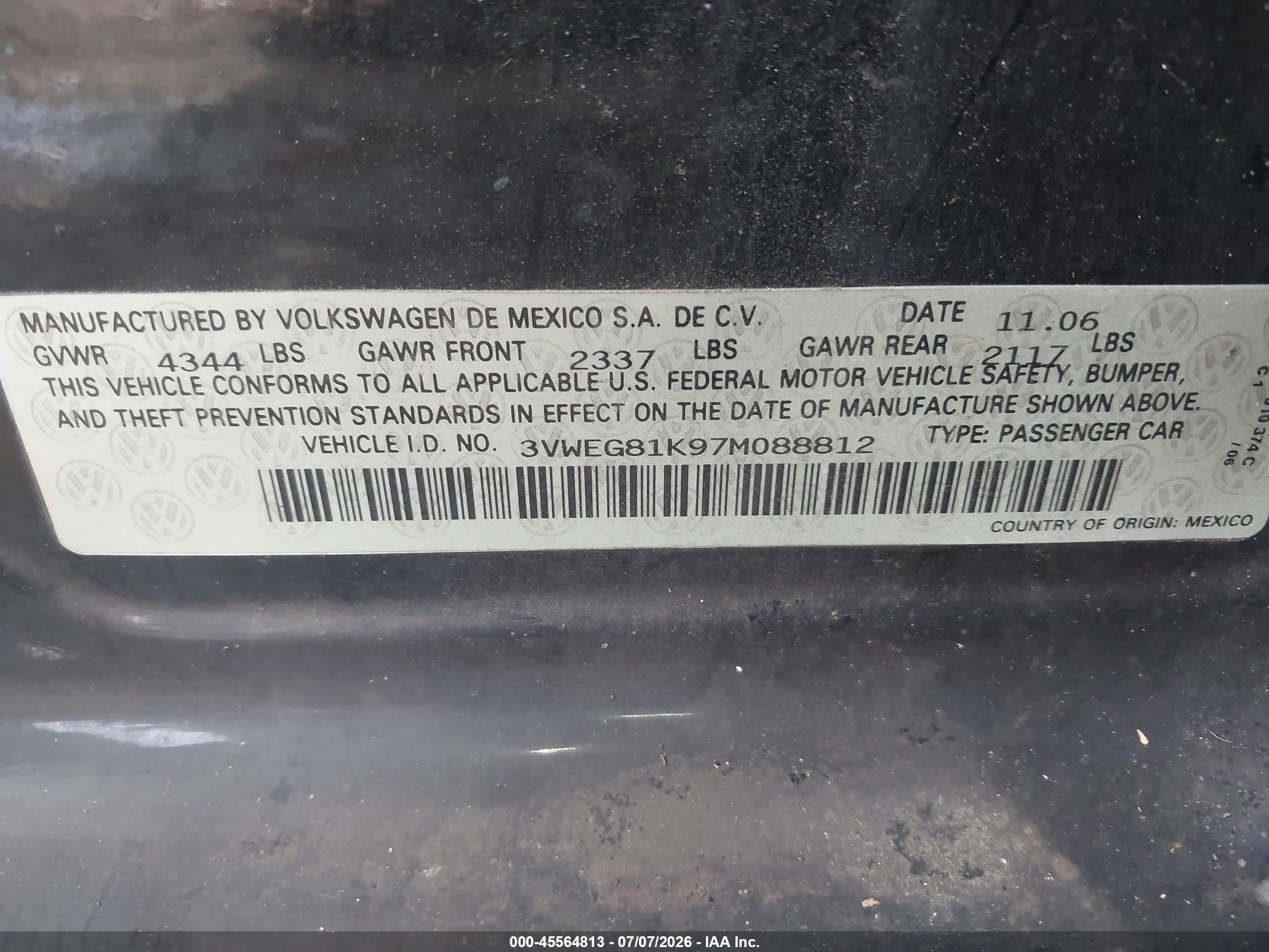 2007 Volkswagen Jetta Wolfsburg Edition Black vin: 3VWEG81K97M088812