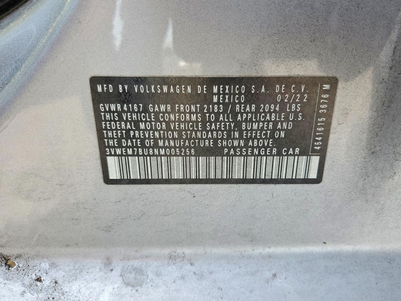 2022 Volkswagen Jetta Se Silver vin: 3VWEM7BU8NM005256