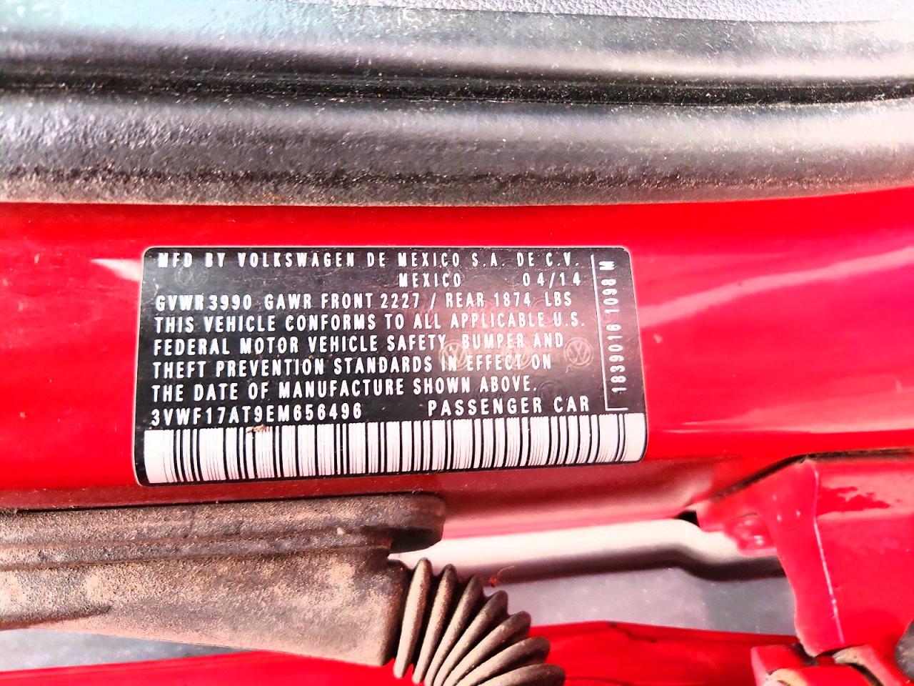 2014 Volkswagen Beetle Red vin: 3VWF17AT9EM656496